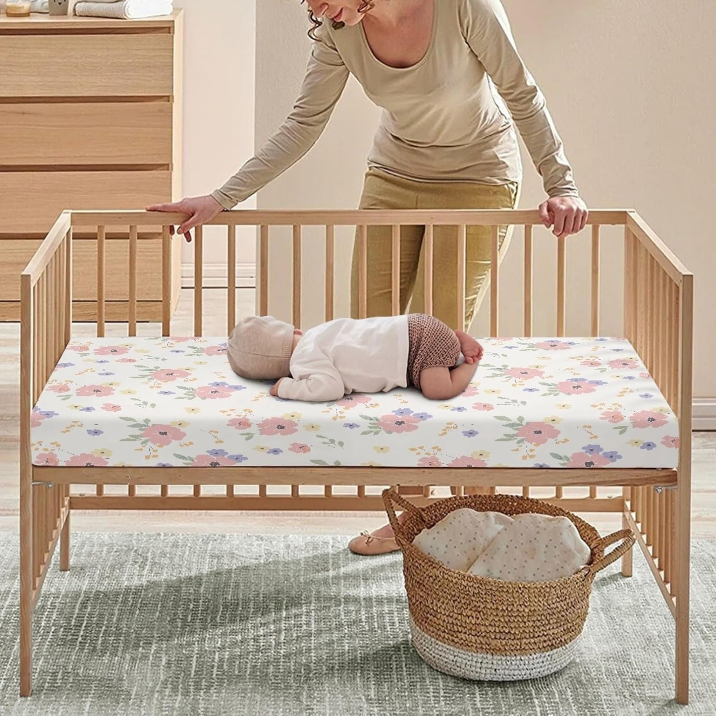 Dreamy Floral Print Fitted Crib Sheet Flower Baby Crib Sheet Fit Standard Crib and Toddler Mattress,Crib Mattress Sheets for Boys Girls 28"x52"