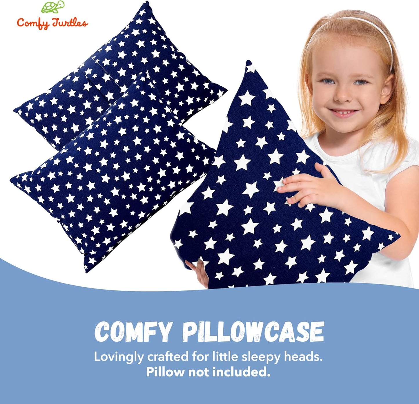 Toddler Pillowcase 13x18 - Cotton Toddler Pillowcase Star, Kids Galaxy Pillow Case for Boys, Baby Boy Travel Pillow Case Cover - Navy Blue Stars
