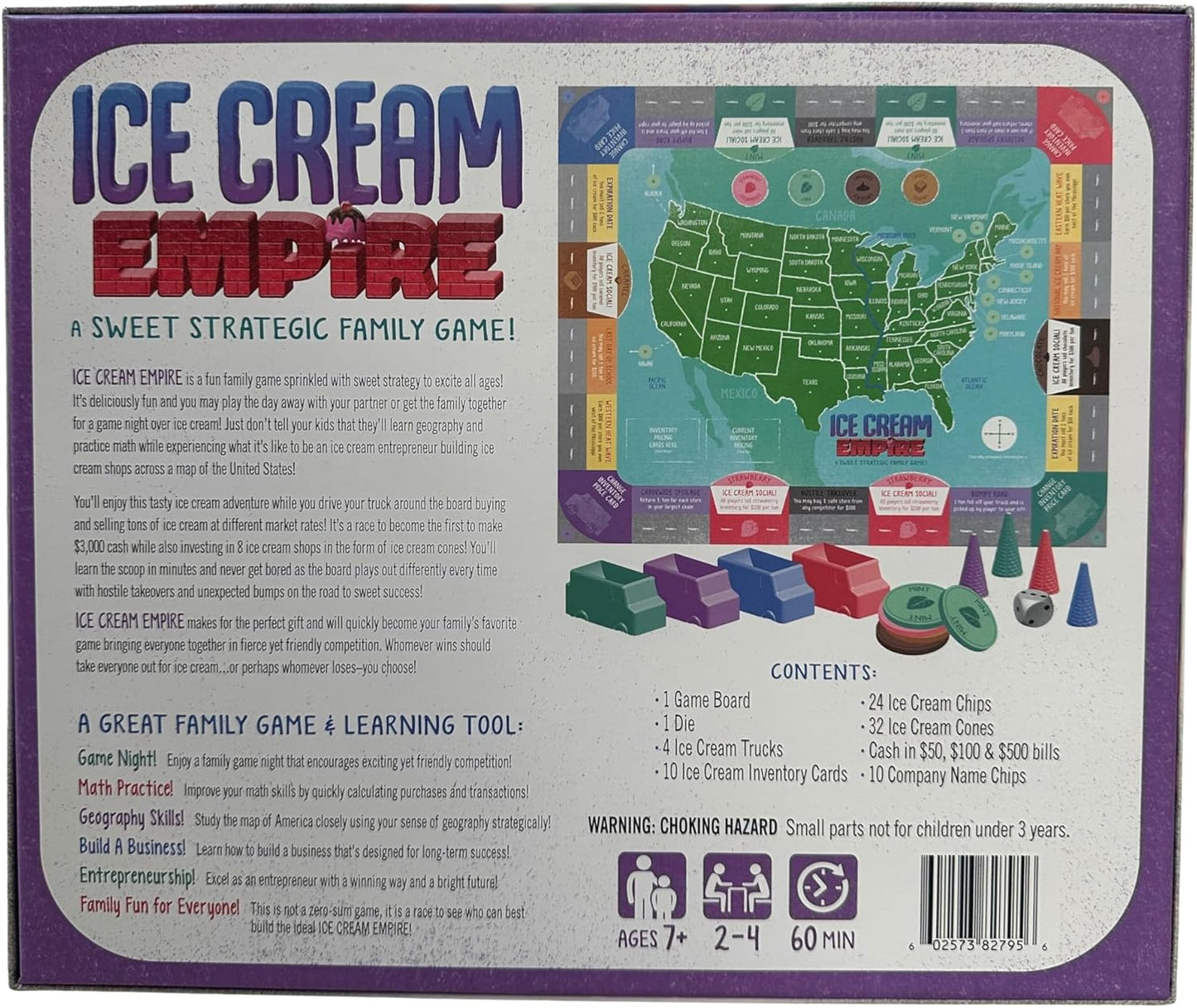 Ice Cream Empire Board Game | Fun Entrepreneurial Game for Families, Adults and Kids 7+ | Learn Business, Geography, and Math Skills | Competitive, Strategic, and Educational Game