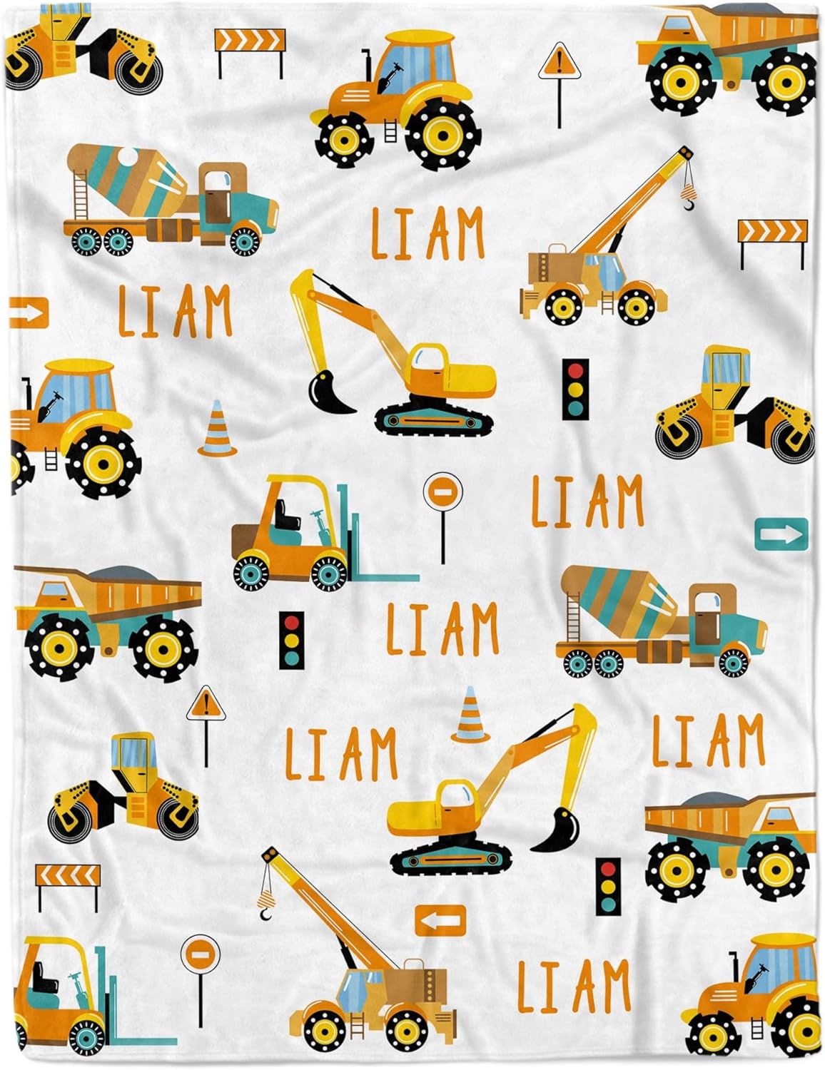 Personalized Truck Excavator Blanket with Name Cutsom Blanket for Baby Boy Car Lover Toddler Kids Customized Gifts for Baby Shower Christmas Birthday Newborn Gifts