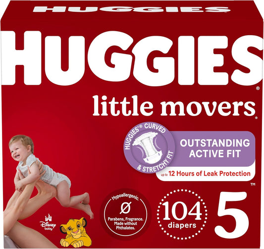 Huggies Size 5 Diapers, Little Movers Baby Diapers, Size 5 (27+ lbs), 104 Count, Packaging May Vary