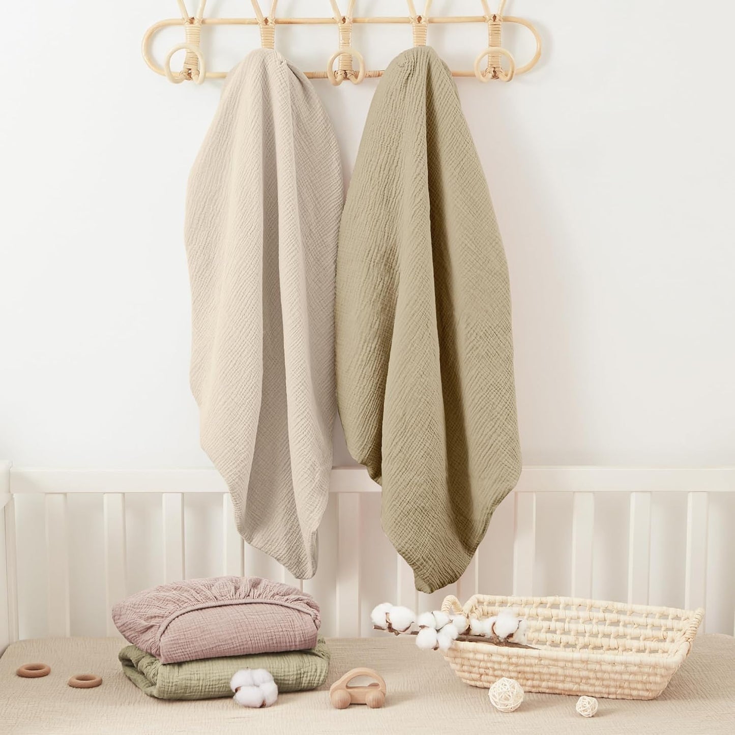 Bearmoss Muslin Mini Crib Sheets for Pack N Play Mattress - 100% Cotton - 38"x24" Soft Breathable Playard Baby Crib Sheets Neutral for Boys Girls - 2 Pack (Oat Latte)