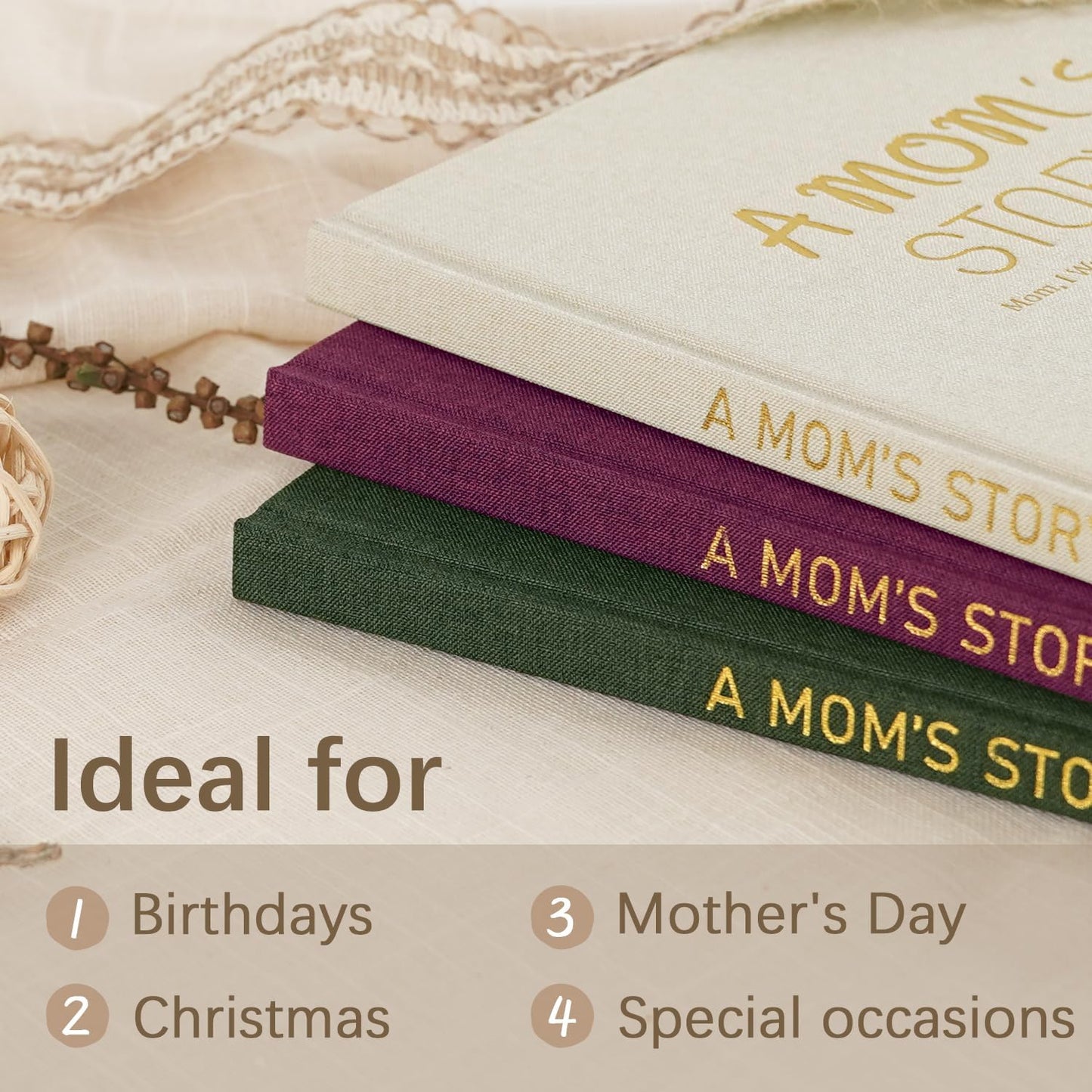 Artmag Mom's Life Story Journal Family Keepsake Book Linen Hardcover for Mom to Share Her Memories, with 250+ Prompt Questions Book Gift for Birthday Mother's Day Christmas (Dark Green)