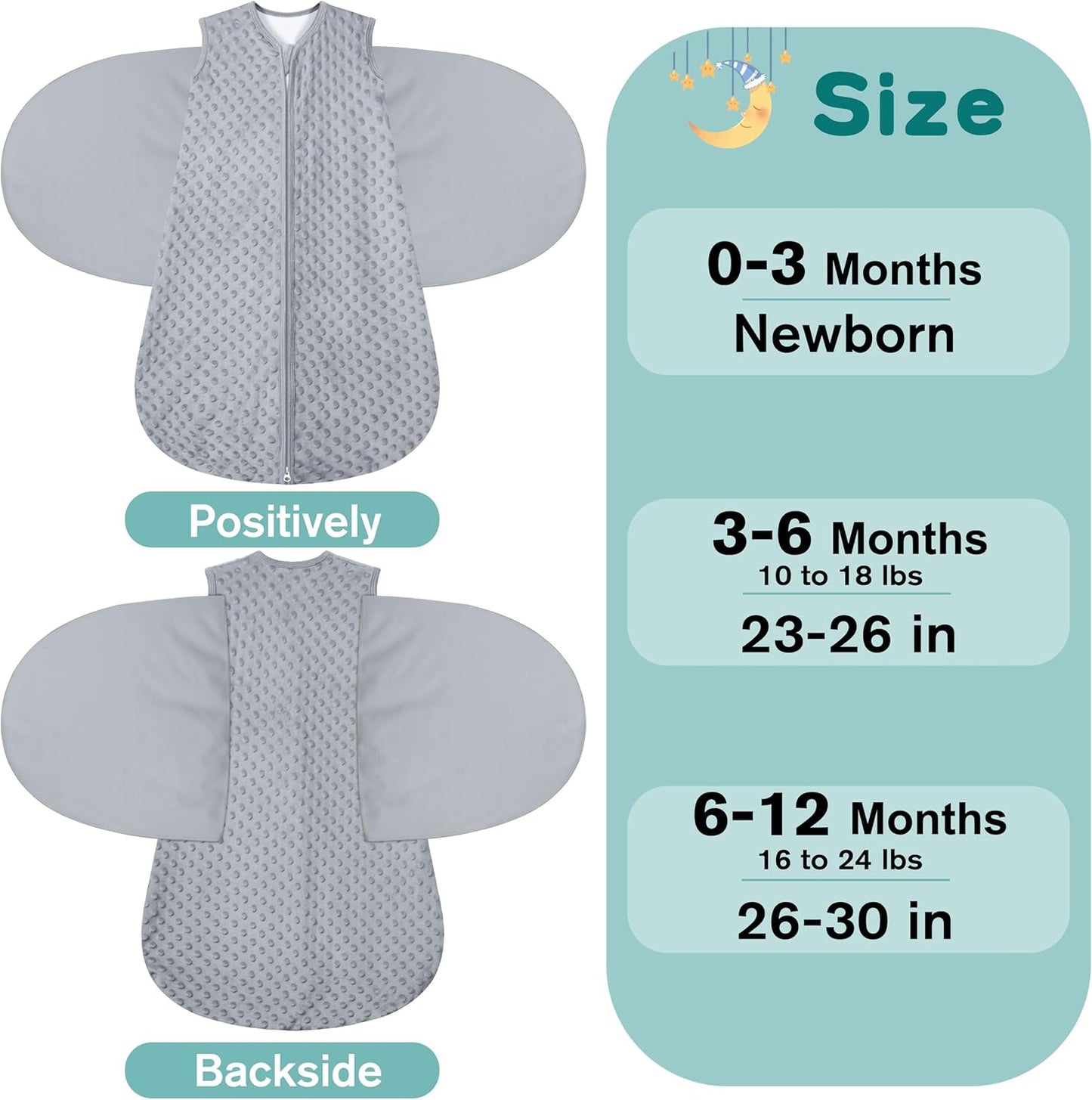 Fleece Newborn Sleep Sack Baby Swaddle,3-Way Adjustable Wearable Blanket,2 Pack Fleece Swaddling Sleeping Bag TOG 2.0， (Gray & Pink, 6-12 Months)
