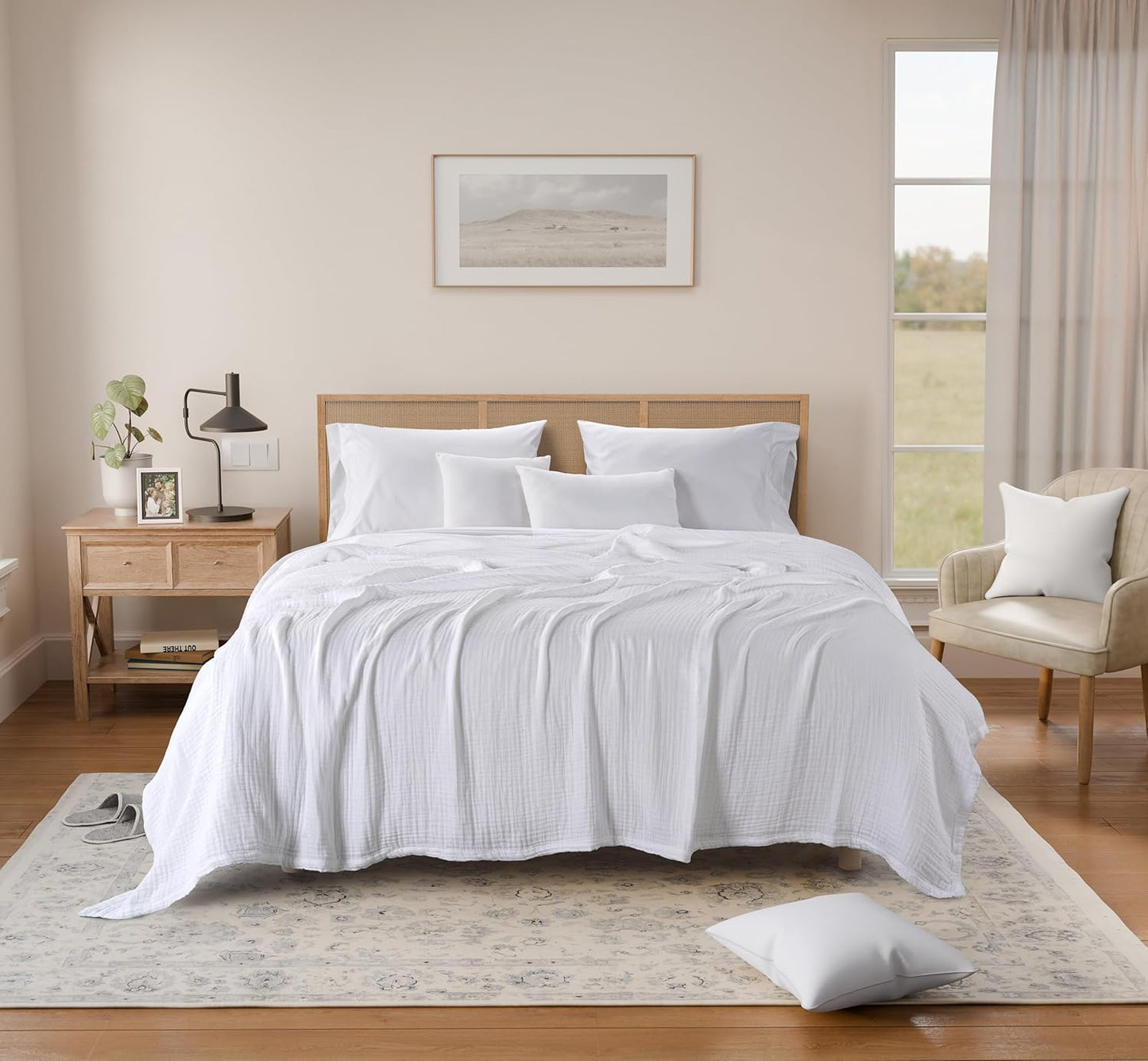 Threadmill Muslin Twin Blanket | Soft, Breathable and Lightweight Summer Blanket | 4-Layer Gauze for Kids and Adults | Twin Size | White