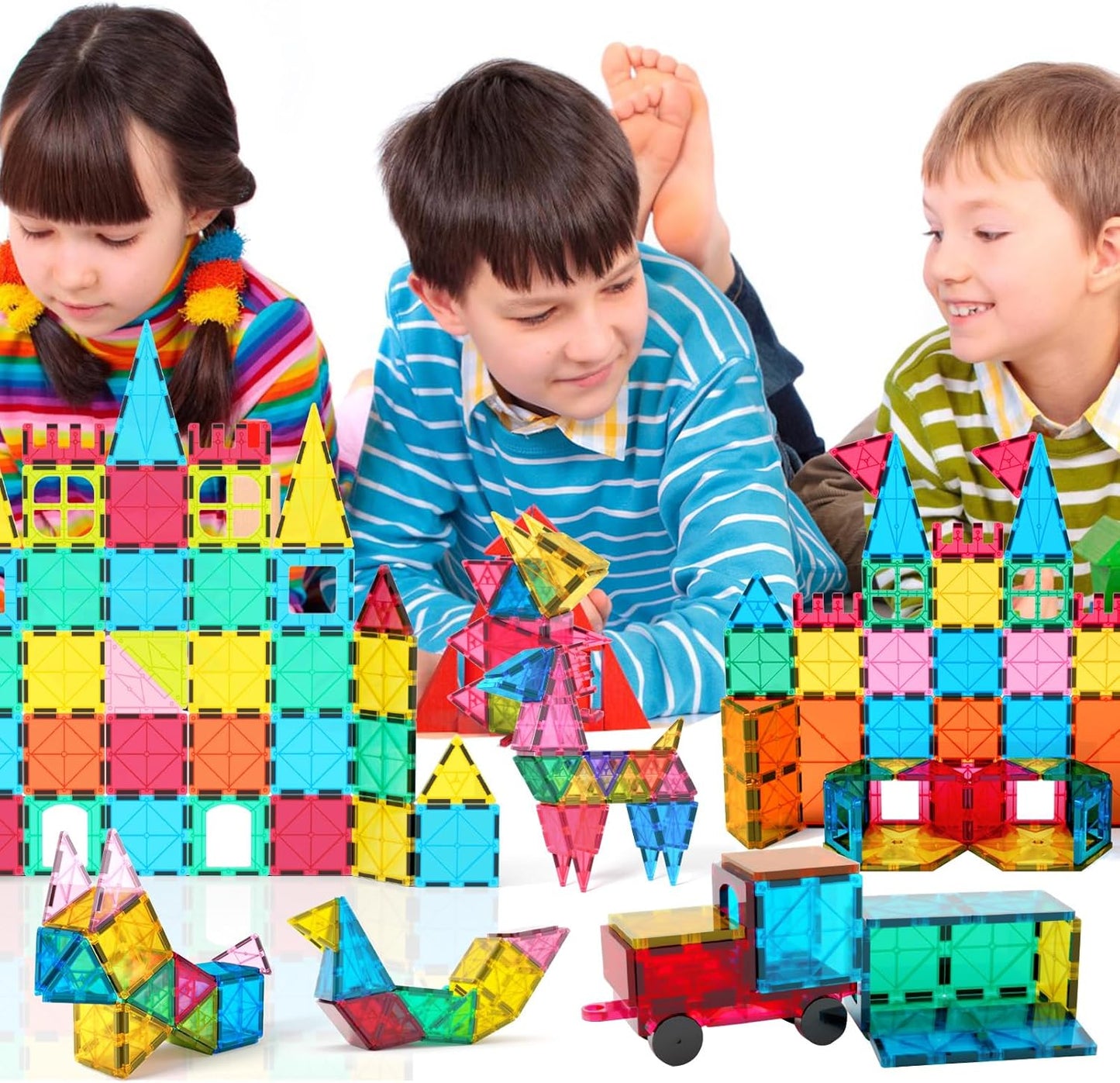 Jasonwell 65pcs Magnetic Tiles Building Blocks Set for Boys Girls Preschool Educational Magnet Construction Kit Stacking STEM Toys Christmas Birthday Gift for Kids Toddler 3 4 5 6 7 8 9 10 + Year Old