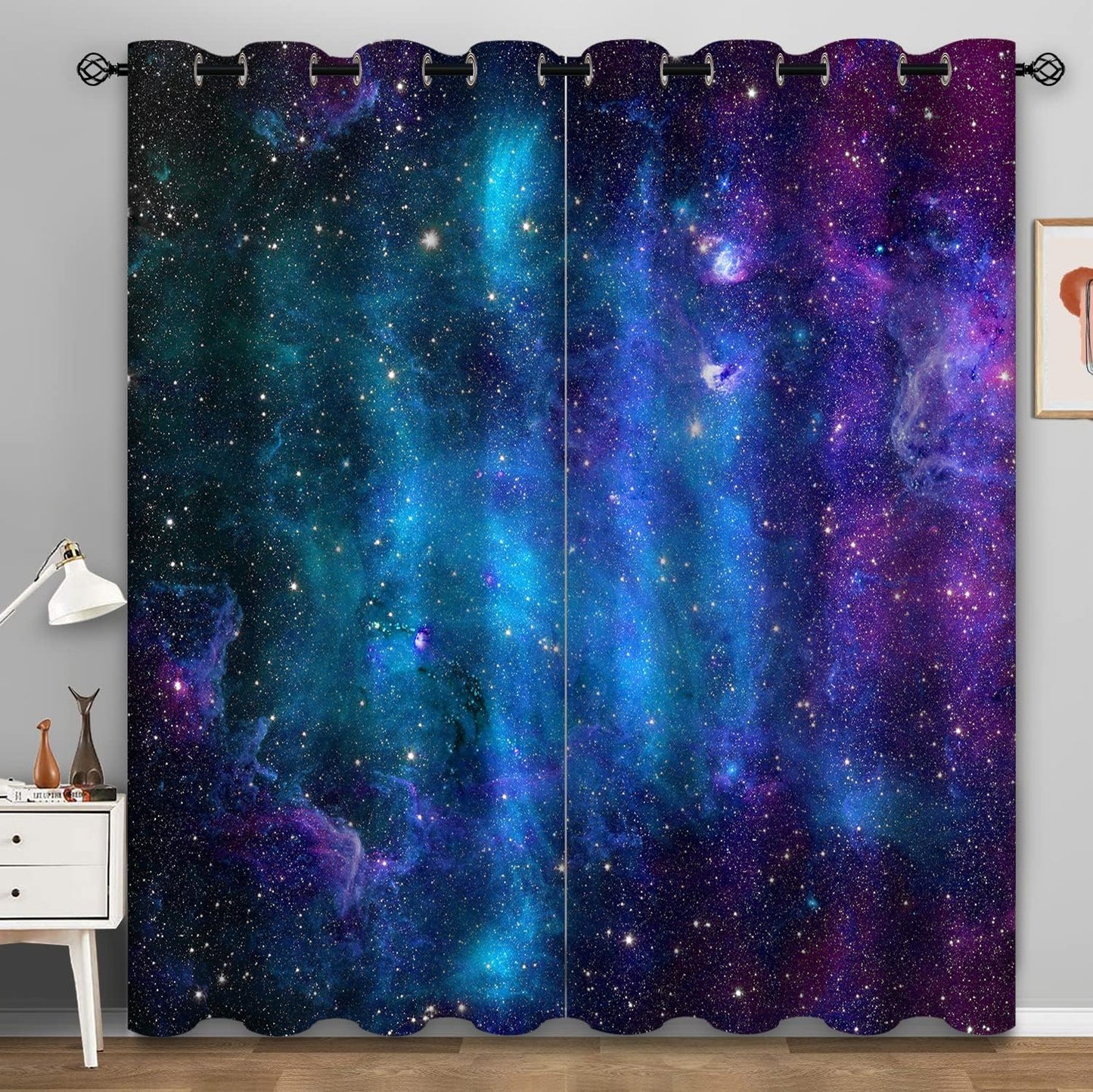Aimego Galaxy Blackout Curtains Outer Space Universe Nebula Night Starry Decor for Kids Boys Teens Bedroom Living Room Window Drapes Grommet Top Room Darkening Curtains 2 Panel Set, 52"X84"