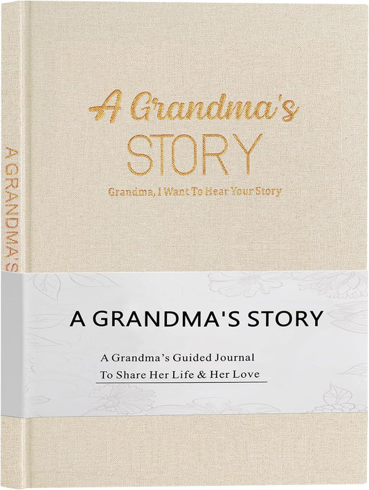 Artmag Grandma's Life Story Journal Family Keepsake Book Linen Hardcover for Grandma to Share Her Memories, with 250+ Prompt Questions Gift for Birthday Mother's Day Christmas (Beige)