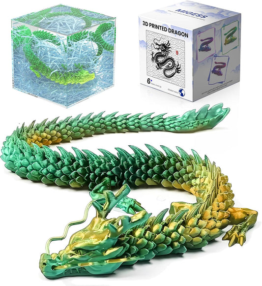 3D Printed Dragon,Chinese Dragon,Dragon Statue,Fidget Toys ,18 in,Fidget Toys for Autism/ADHD,3D Printed Gift Toy, Executive Desk Toys,Home Office Decor (Yellow Green)