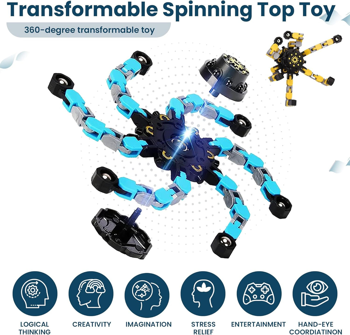 12 Pack Finger Robot Transformable Spinners for Kids Adults,Creative Deformable Fidget Fingertip Gyro Mechanical Top DIY Spiral Chain ADD ADHD Autism Metal Toy Changeable Octopus Stress Relief Gifts