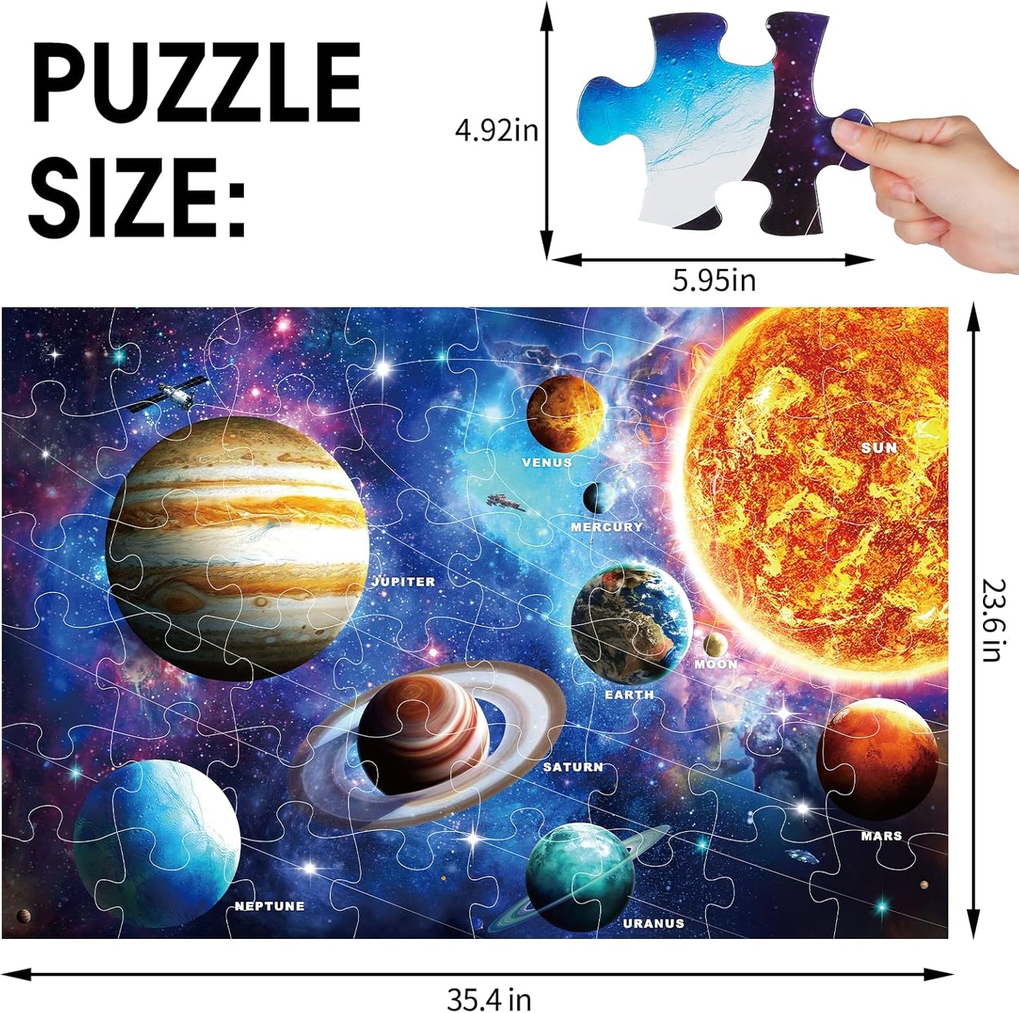 Jumbo Floor Puzzle for Kids Ages 4-8,Solar System Jigsaw Puzzles,48 Piece Space Large Puzzles for Toddler Ages 3-5,Preschool Learning Planets Toys Christmas Birthday Gift for Boys Girls