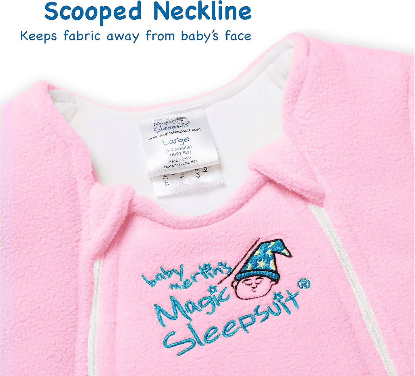 Magic Sleepsuit Baby Merlin's Microfleece Baby Swaddle Transition Product - Soft and Cozy Design, Double Zipper for Easy Diaper Changes, Promotes Safe Sleep, 3-6 Months - Pink - Large 18-21lbs