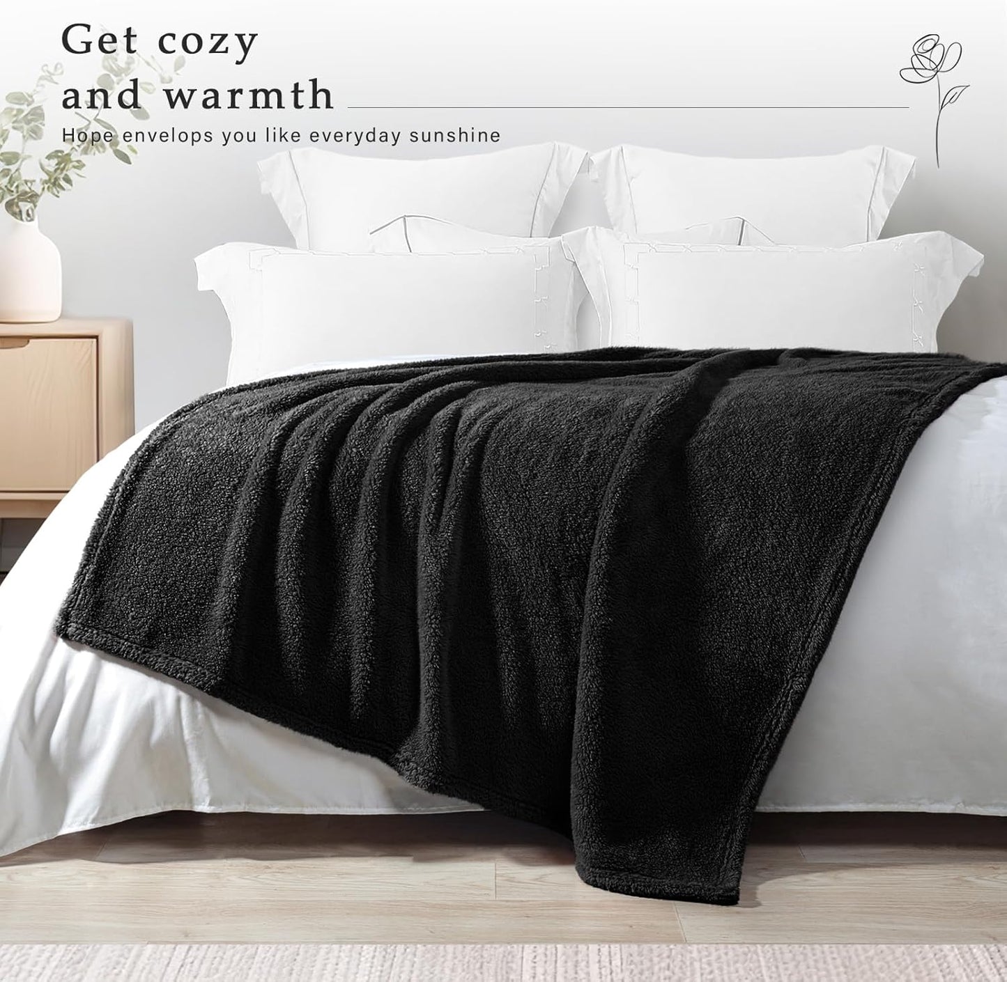 Exclusivo Mezcla Soft Fleece Throw Blanket for Couch, Super Soft Velvet Plush Bed Blanket, Fuzzy Cozy and Warm for All Seasons, 50x60 Inches, Black