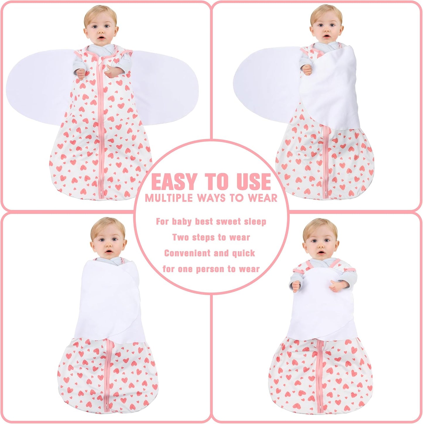 Newborn Sleep Sack Baby Swaddle,3-6 Months,3-Way Adjustable Wearable Blanket,100% Rayon Cotton Swaddling Sleeping Bag，TOG 0.5（Heart&Floral）