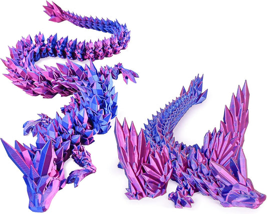 12“Crystal Dragon Without Wings & 9”Winged Articulated Dragon, 3D Printed Bulk Unique Funny Graduation Gifts for Kids, Executive Desk Fidget Toys Adults, Bath Pool water Toy (Gradient Deep Purple-Red)