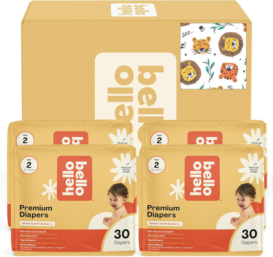 Hello Bello Diapers, Size 2 (10-16 lbs) Wild Cats, 120 Count Value Pack of Premium Disposable Baby Diapers, Hypoallergenic with Soft, Cloth-Like Feel