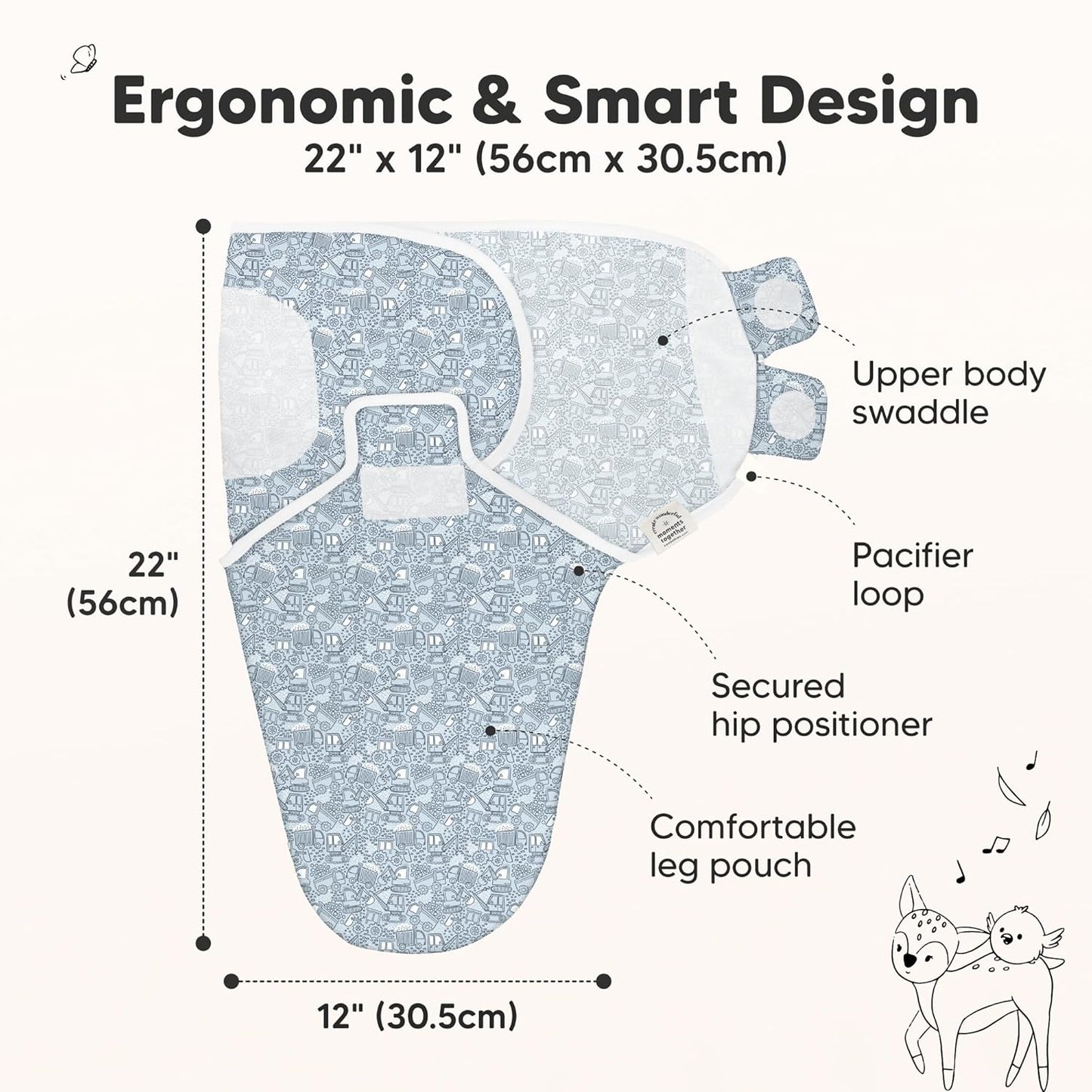 KeaBabies 3-Pack Organic Baby Swaddle Sleep Sacks - Swaddles for Newborns, Infant 0-3 Months, Baby Girls, Boys, Soft & Snug Newborn Sleep Sack, Nursery Swaddling Blankets (Excavation)