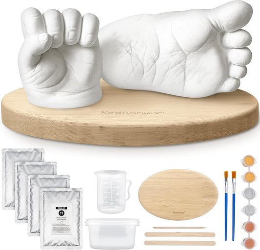 KeaBabies Baby Casting Kit Hands and Feet Mold - 3D Newborn Hand Casting Kit & Stylish Wood Base, Easy DIY Infant Foot Molds 0-9 Months, BPA-Free Baby Keepsake, Shower Gifts for Moms (Oval, Ash Wood)