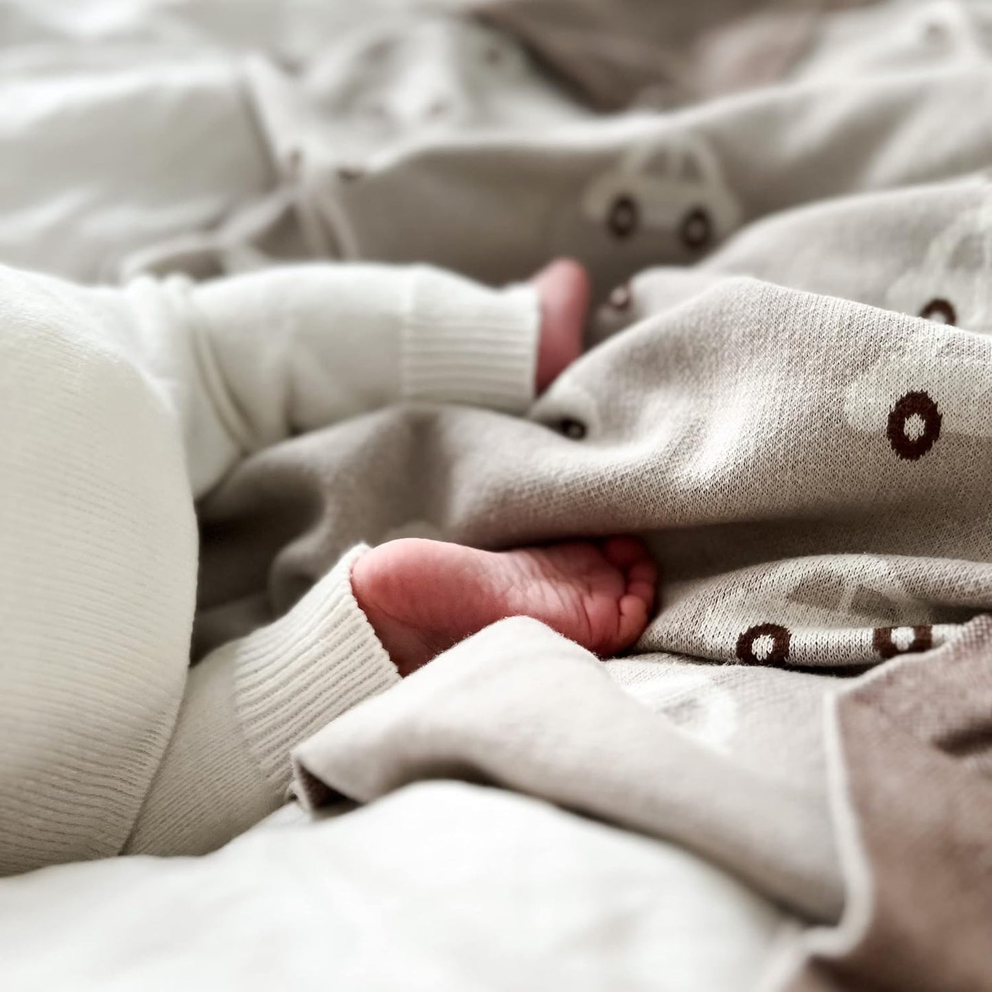 Knit Baby Blanket for Girls and Boys 100% Cotton Buttery Soft Cozy Receiving Swaddle Crib Stroller Blanket for Shower Gift Registry for Newborns, Infants, Toddlers (Cars - Cream)