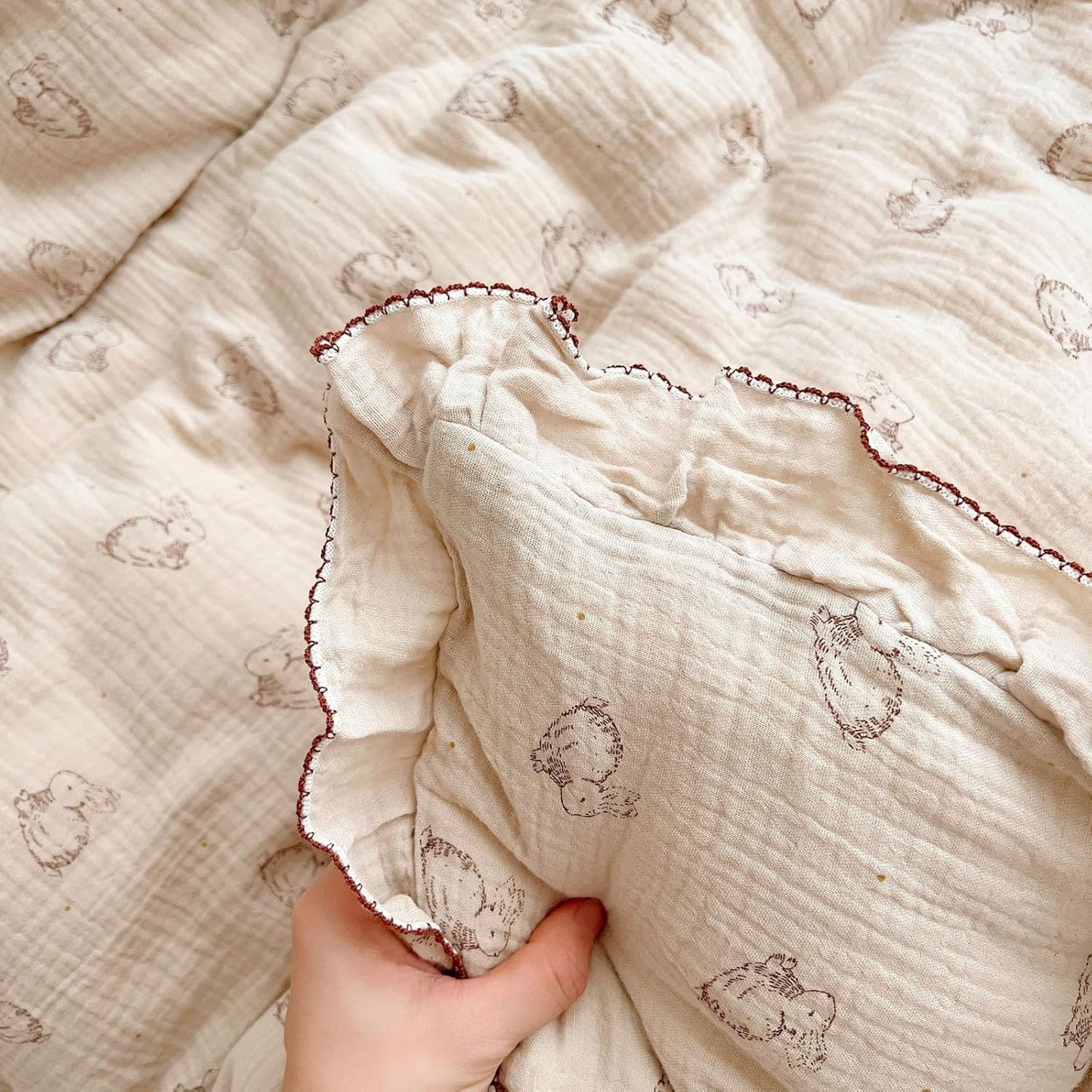 BuLuTu 2-Layer Cotton Muslin Toddler Pillowcase Rabbit Pattern, Soft Breathable Travel Pillow Case Fit for Boys Girls Toddler Pillow 13"x18"or 14"x19", Nursery Decor Kids Pillow Cover 14"x20"