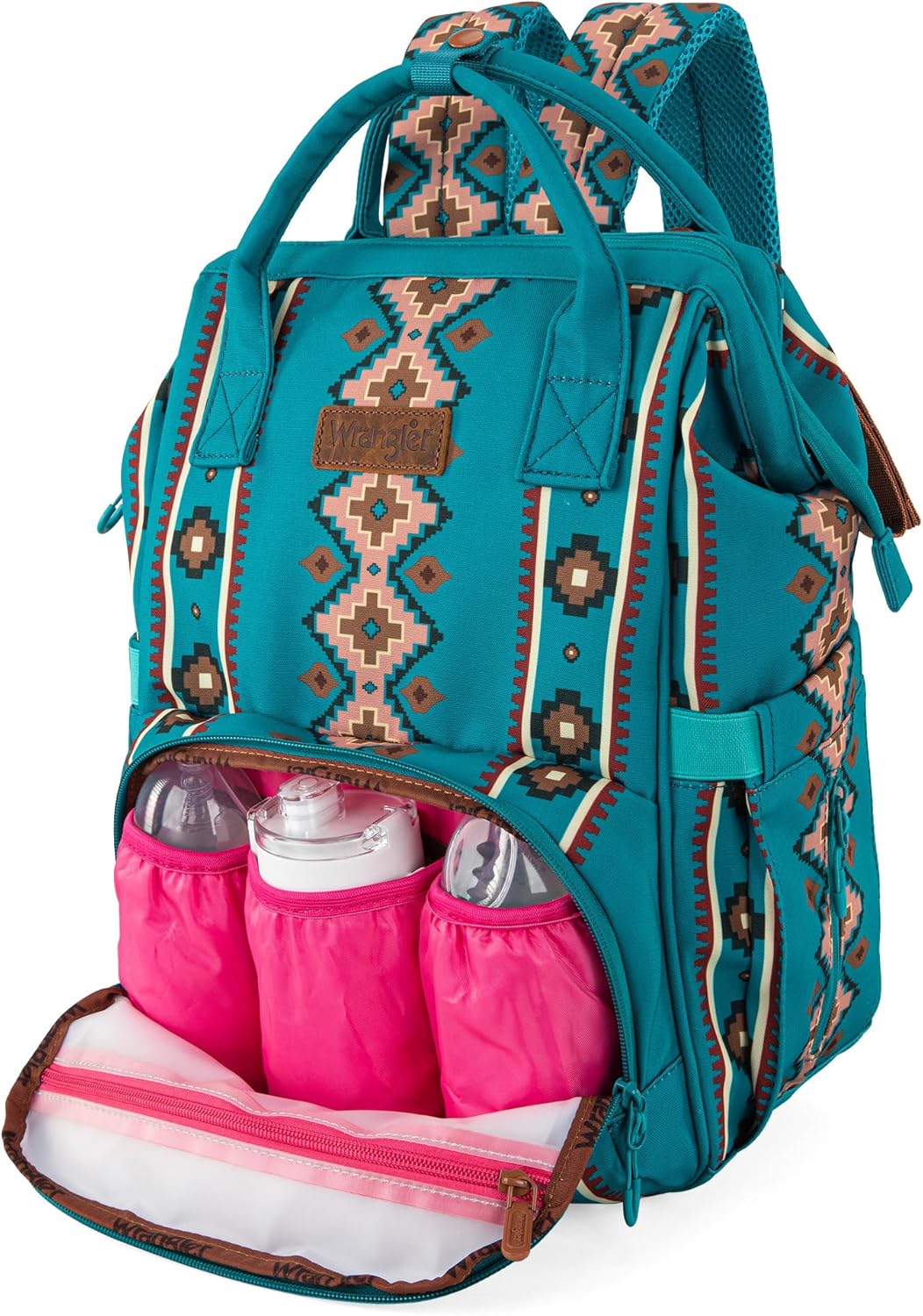 Wrangler Aztec Backpack Organized Daypack Travel Baby Bag with Stroller Strap and Side Bottle Pockets