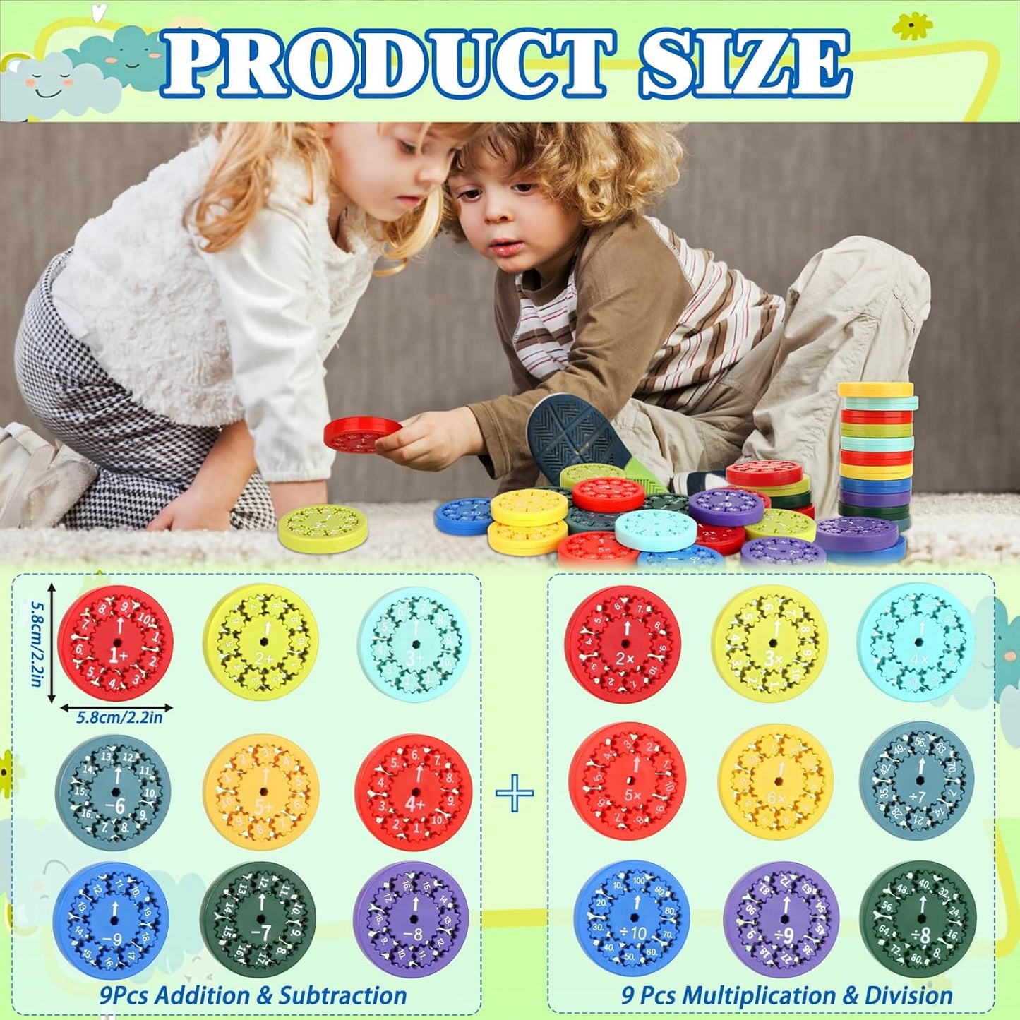 18Pcs Math Fidget Spinners Toys Set, Educational Math Fact Fidget Toy for Kids, Number Game Fidget Toy for Learning Addition Multiplication & Division, Great Gift for Adults Kids Relieves Anxiety