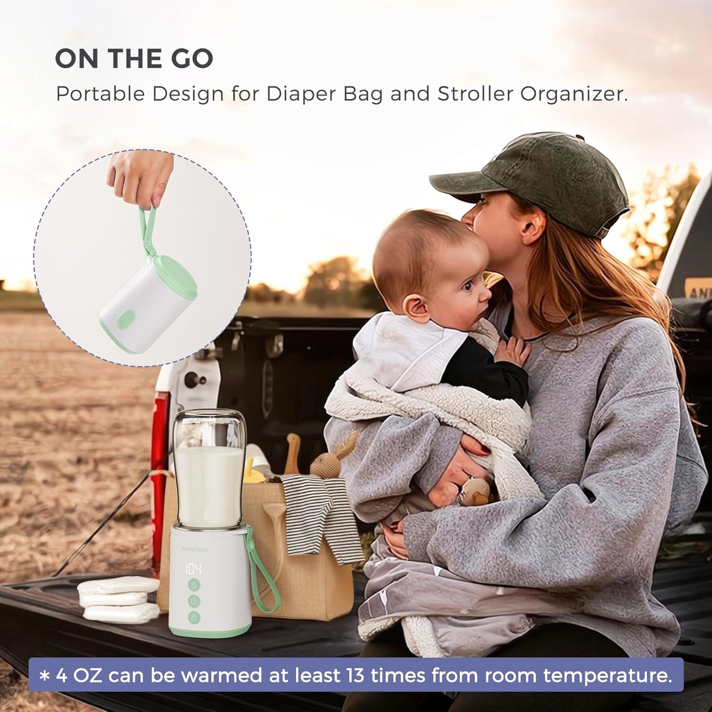 Portable Bottle Warmer, Travel Baby Bottle Warmer for Breastmilk On The Go, Leak-Proof, 2 Modes Fast Heating