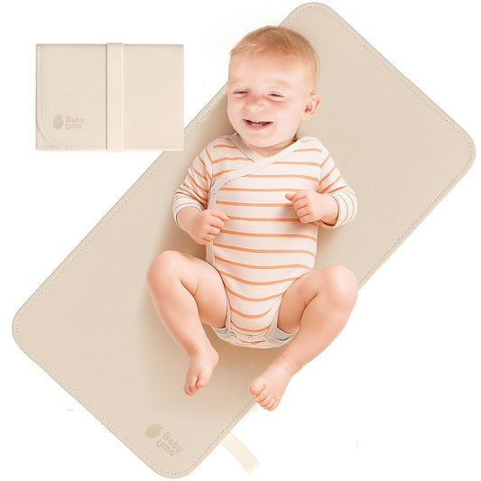 Baby Uma Vegan Leather Baby Changing Mat - Waterproof & Wipeable Changing Pad, XL for Growing Babies, Non-Toxic, Lead-Free & Phthalate-Free, Folds up for Easy Transport, 30″ x 16″ (Ivory)