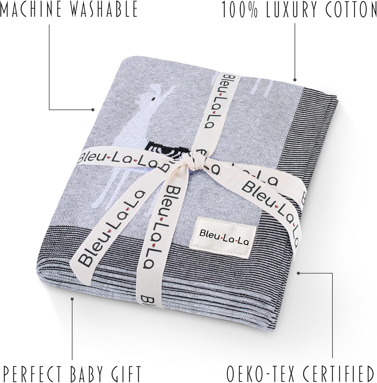 Knit Baby Swaddle Blanket - 100% Luxury Cotton Soft Cozy Receiving Swaddle Crib Stroller Blanket for Shower Gift Registry for Newborns, Infants, Toddlers (Llama - Grey)