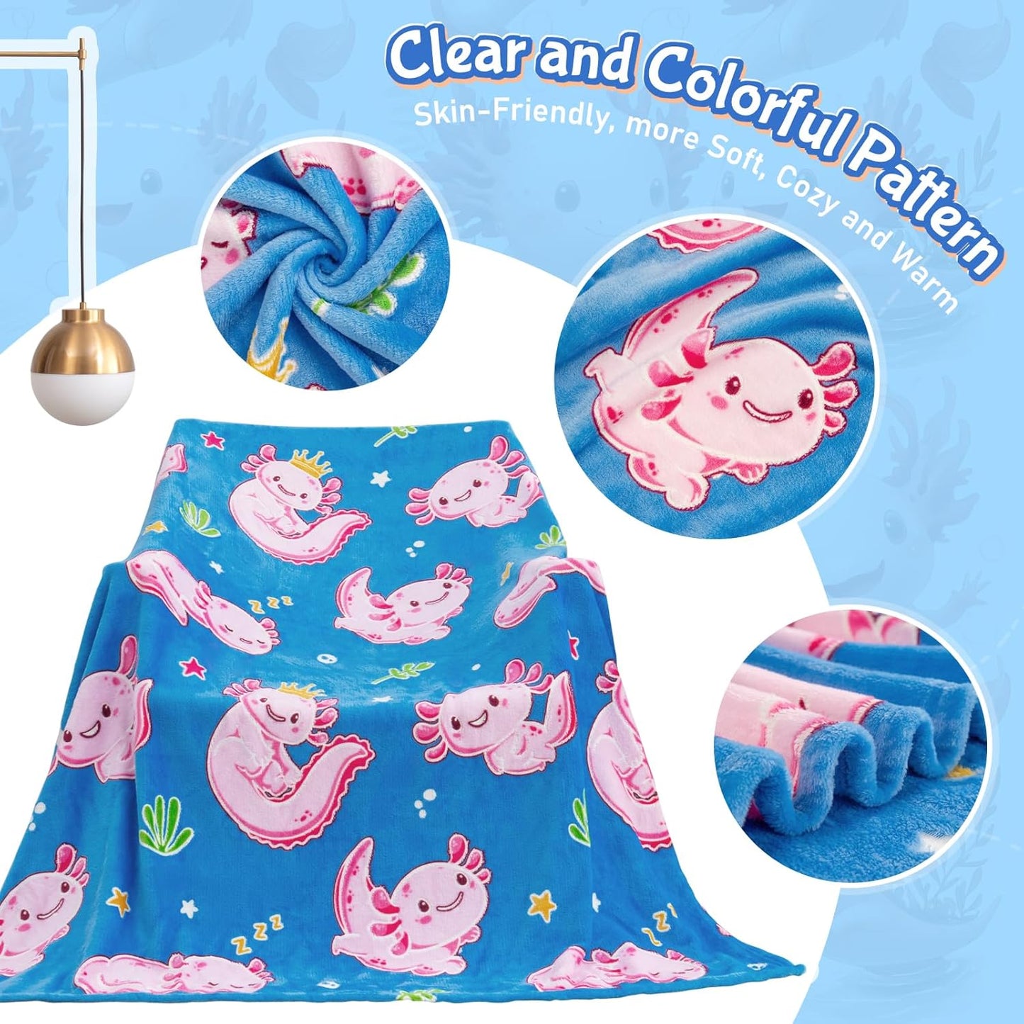 Axolotl Glow in The Dark Throw Blanket - 60"x50" Soft Glowing Kids Blanket for 3-10 Year Old Boys Girls, Gift for Birthday Christmas