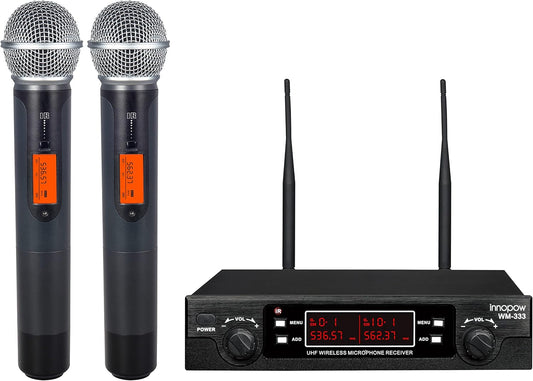 200-Channel Wireless Microphones System, Dual UHF Metal Cordless Mic Set, Auto Scan, Long Range 200-240Ft,16 Hours Use for Karaoke Singing, Church, 2022 Version(WM333)