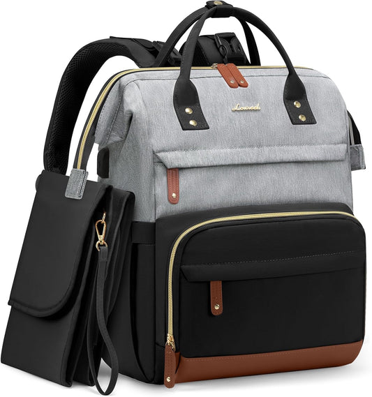 LOVEVOOK Diaper Bag Backpack, Baby Bag with Changing Station, Large Diaper Backpack for Moms Dads, Waterproof Leather Accents Baby Boy and Girl Bag for Travel Baby Essentials