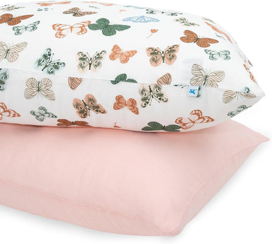 Little Unicorn Standard Pillowcase 2 Pack | Super Soft & Breathable Muslin Fabric | Snug Envelope Closure (Butterflies 2)
