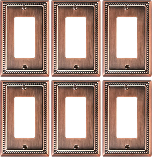6-Pack Decorator Outlet Cover Plate, Decorative Switch Plates and Outlet Covers, Antique Copper Metal Wall Plates for Electrical Outlets, Receptacle, GFCI Outlet, Dimmer Switch