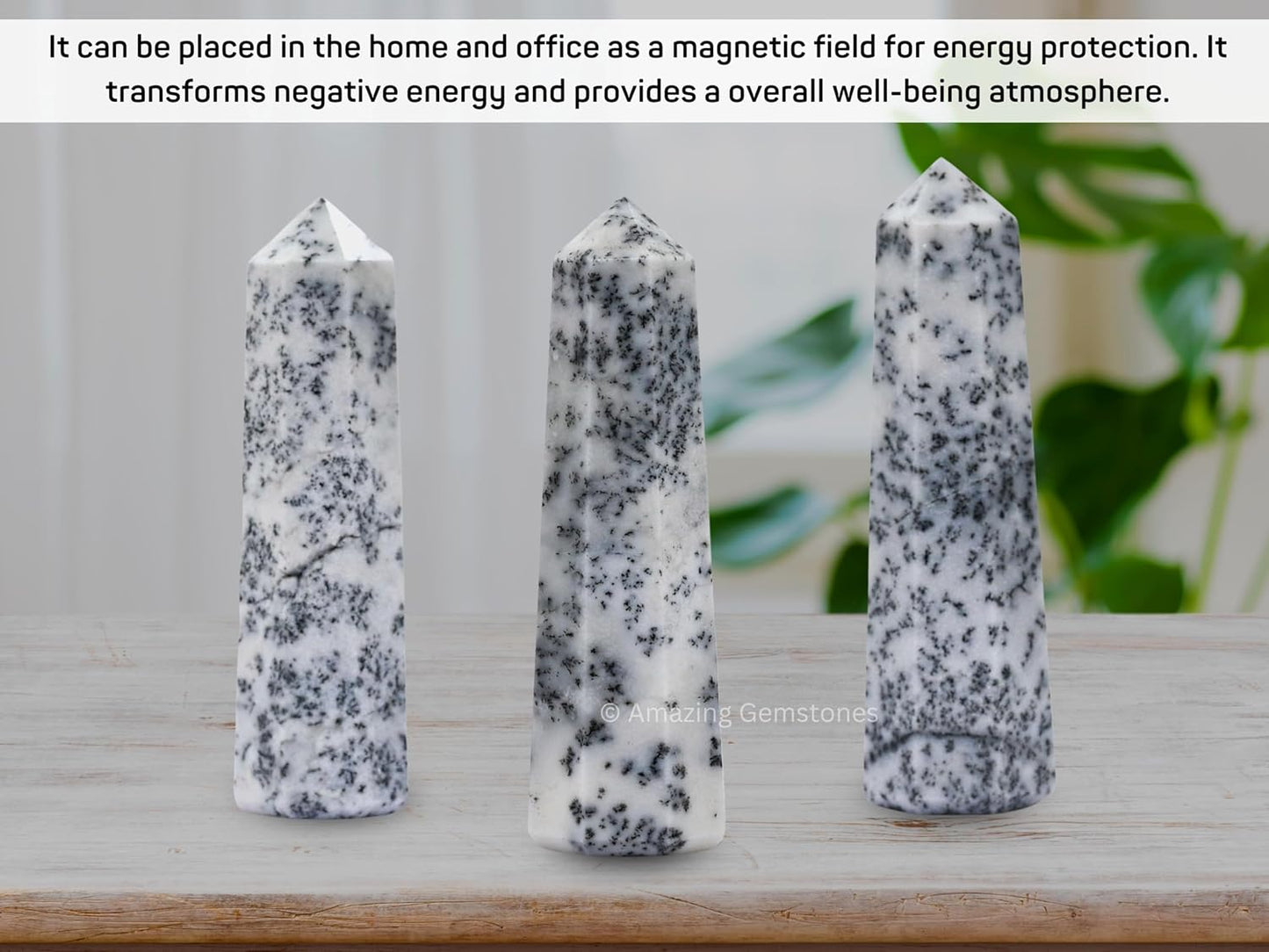 Amazing Gemstone Dendrite Opal Crystal Towers - Natural Healing Crystal Point Obelisk for Reiki Healing and Crystal Grid (3 Inch)