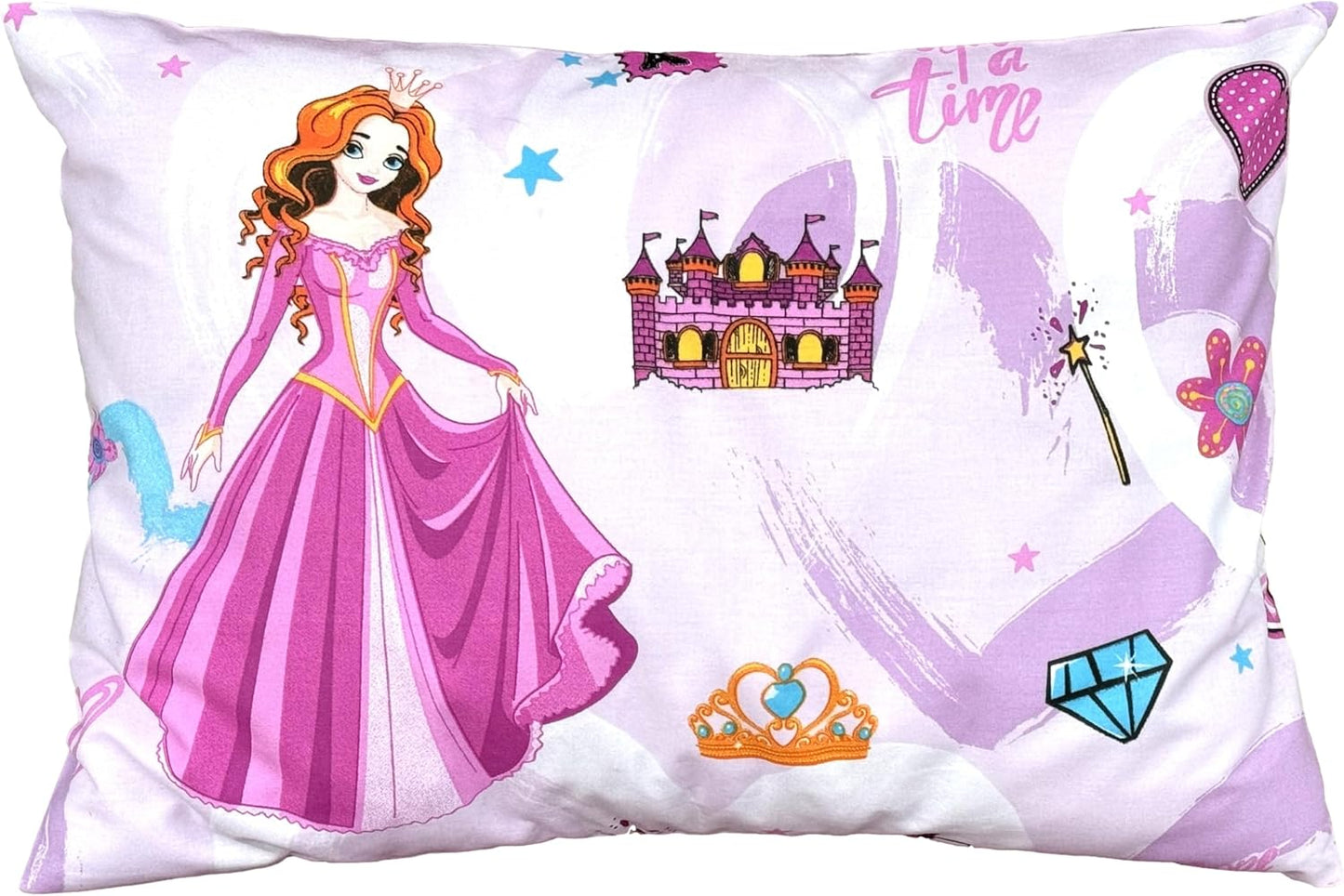 Travel Toddler Pillowcase 13 x 18 - Cotton Toddler Pillow Case Princess Pillows for Girls, Baby Pink Toddler Pillowcase - Princess with Diamonds
