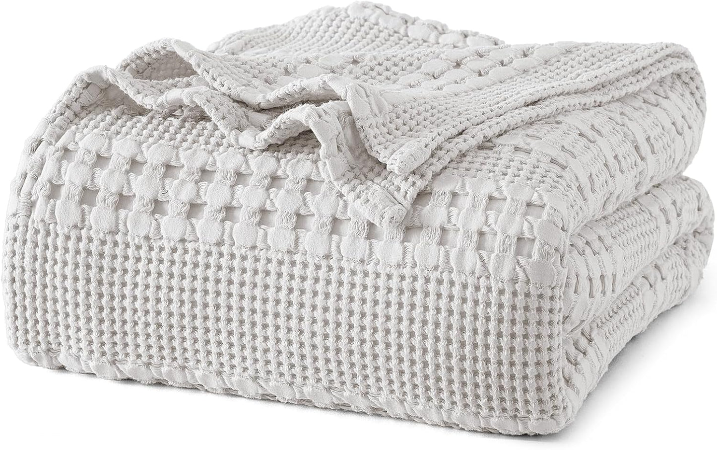 PHF 100% Cotton Waffle Weave Blanket Queen Size, Soft Lightweight Breathable Cozy Summer Blankets for Bed, Luxury Aesthetic Woven Bedding for Home Decor, 90"x90", Light Grey
