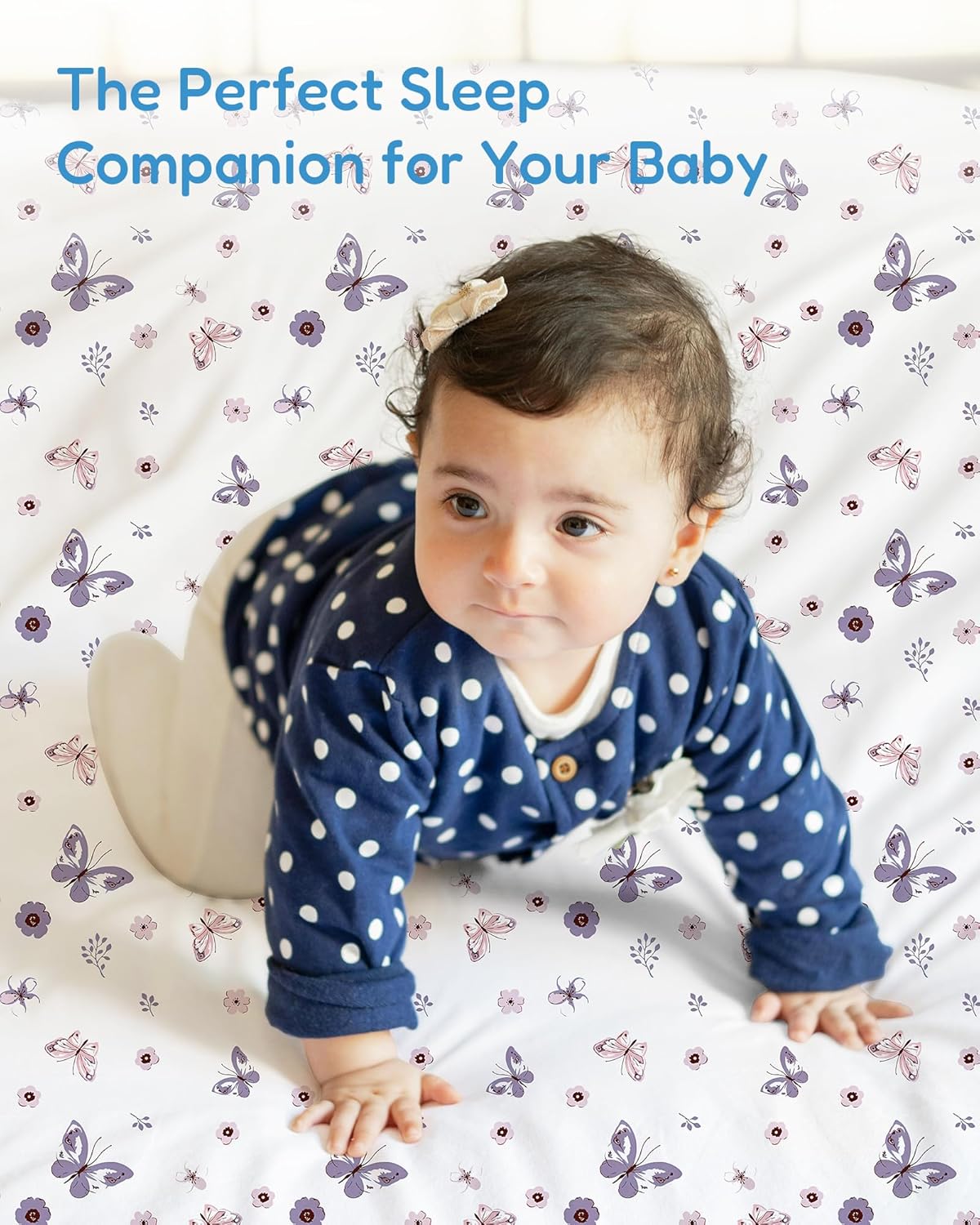 Baby Crib Sheets Boy Girl for Standard Crib Mattress - Soft Purple+Butterflies, Comfortable and Safe, Fits 28''x52''x9'' Deep Pocket