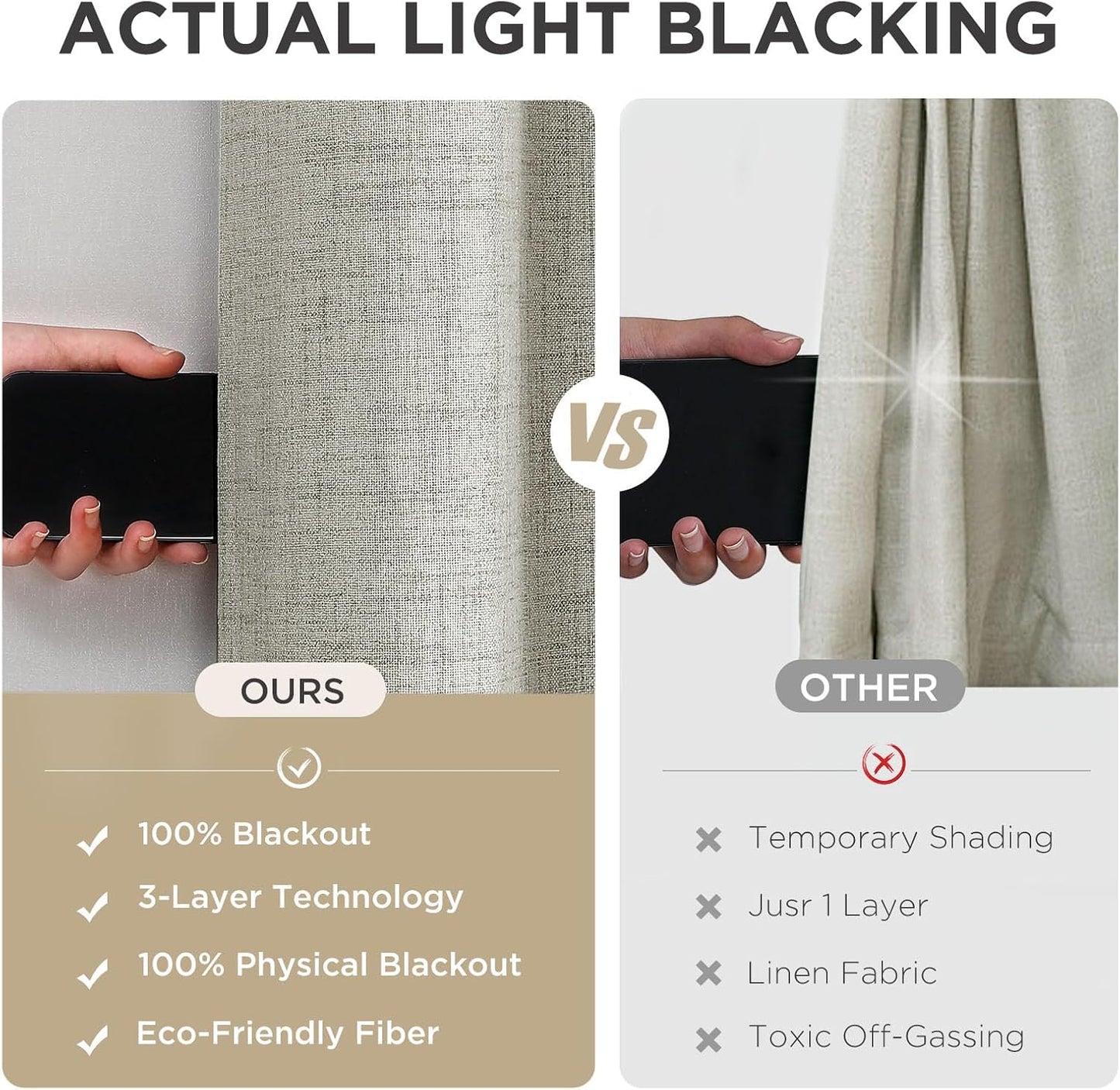 Joydeco Blackout Curtains 90 Inches Long 2 Panels Burg, Room Darkening Curtains for Bedroom, 100% Black Out Textured Thermal Drapes Privacy Protection 2 Panels Set(W52 x L90 Inch, Light Beige)