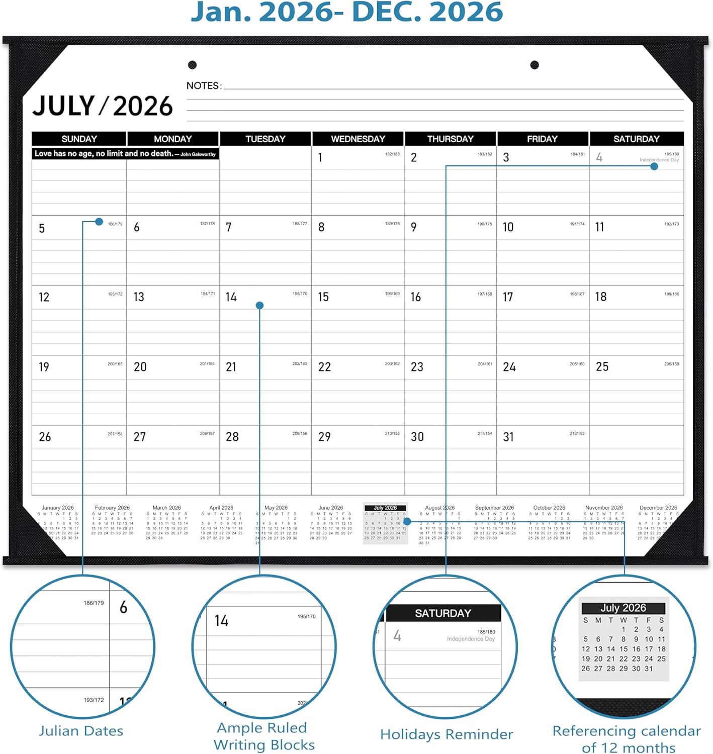 2026 Desk Calendar - JAN. 2026 – DEC. 2026, 22" x 17", Large Desk Calendar 2026, 12 Monthly Desk/Wall Calendar 2-in-1, Corner Protector, Desk Pad, Large Ruled Blocks