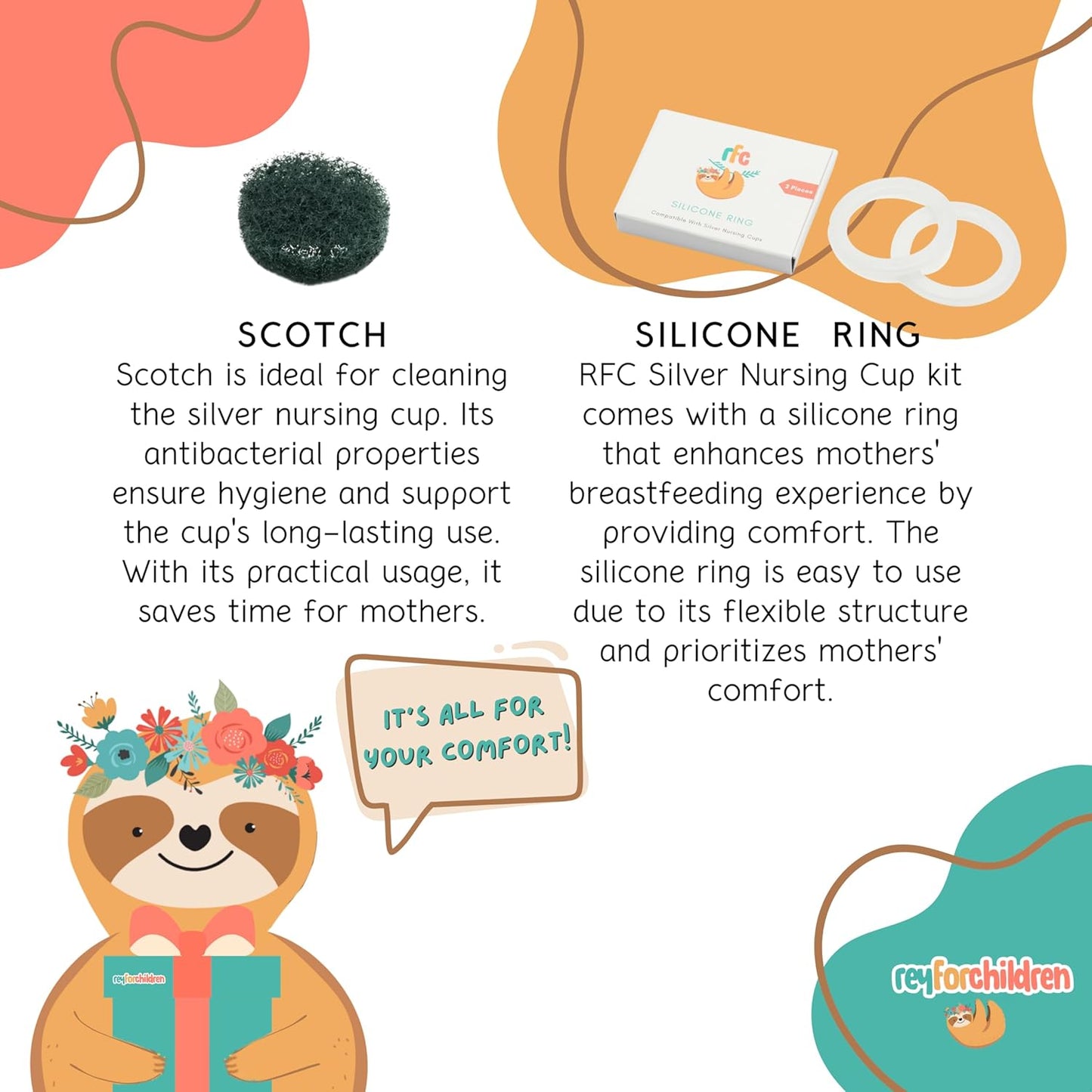 RFC Silver Nursing Cups - 999 Silver Nursing Pad - Nipple Shield Kit for Nursing Newborn - Breastfeeding Essentials - Nipple Cover Breastfeeding - with Silicone Ring & Cleaning Scotch & Case (XL)