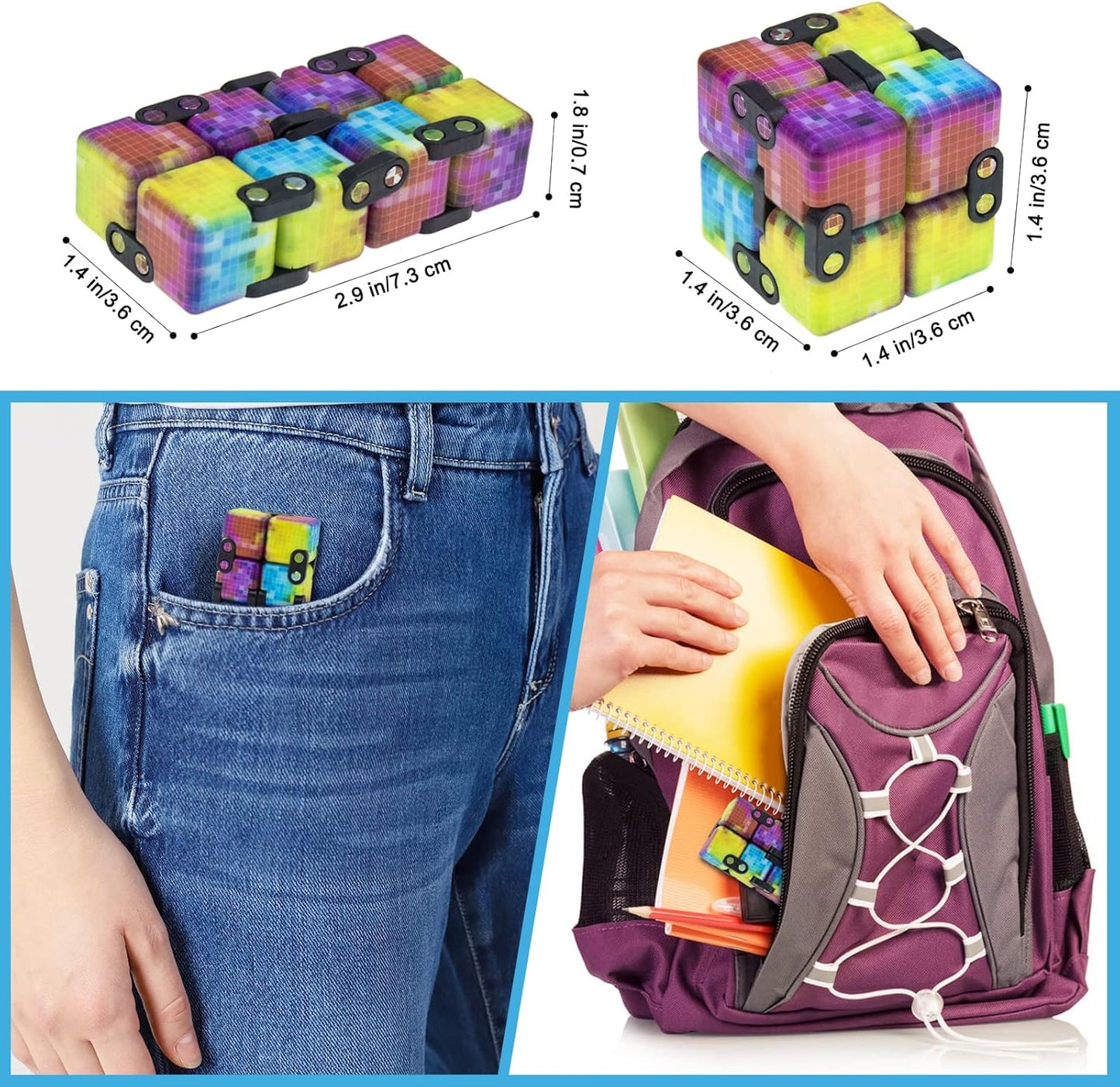 Infinitycube Fidget Toy Stress Relieving Fidgeting Game for Kids and Adults,Cute Pocket-sized Unique Gadget for Anxiety Relief and Kill Time (Mini Colorful Plaid)