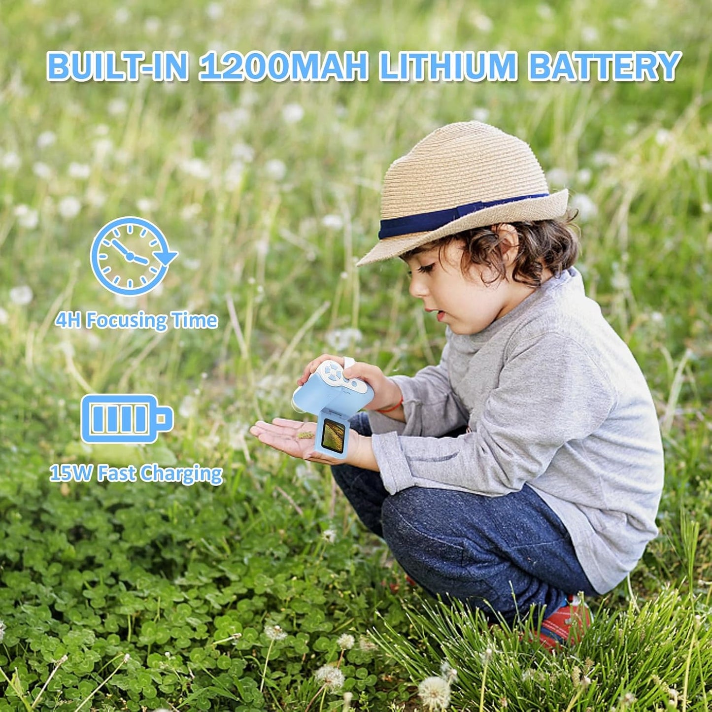 1000X Handheld Microscope for Kids, 4K 2.0" Screen Mini Pocket Microscope with 6 Adjustable LED Lights, Edu Science Birthday Gifts for Kids Ages 8-12, 32G SD Card Included - Blue