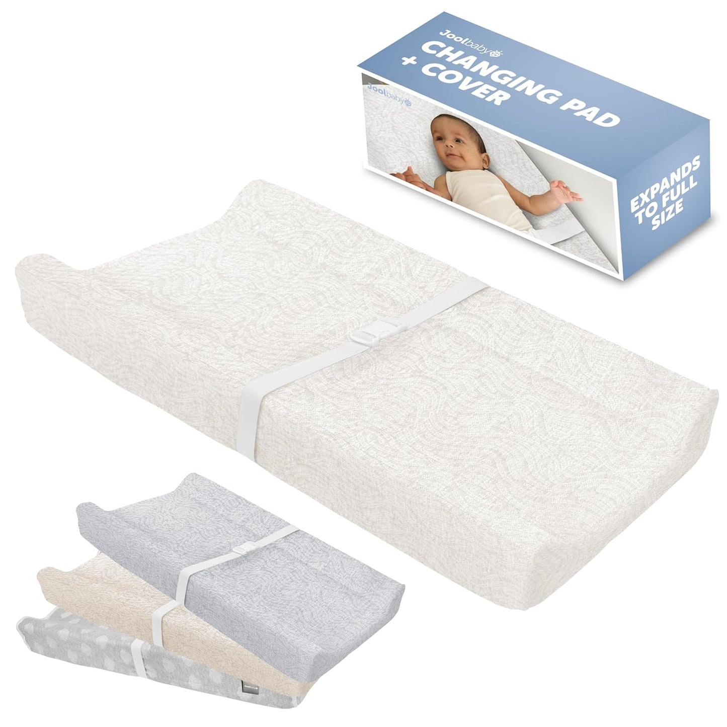 Jool Baby Soft Changing Pad + Washable Cover, Non-Slip - Fits Standard Changing Tables & Dressers (Off-White/Wave)