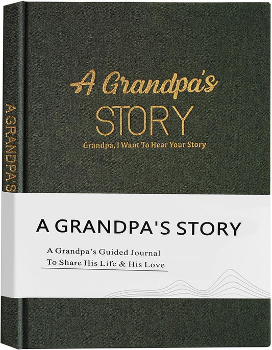 Artmag Grandpa's Life Story Journal Family Keepsake Book Linen Hardcover for Grandpa to Share His Memories, with 250+ Prompt Questions Gift for Birthday Father's Day Christmas (Dark Green)