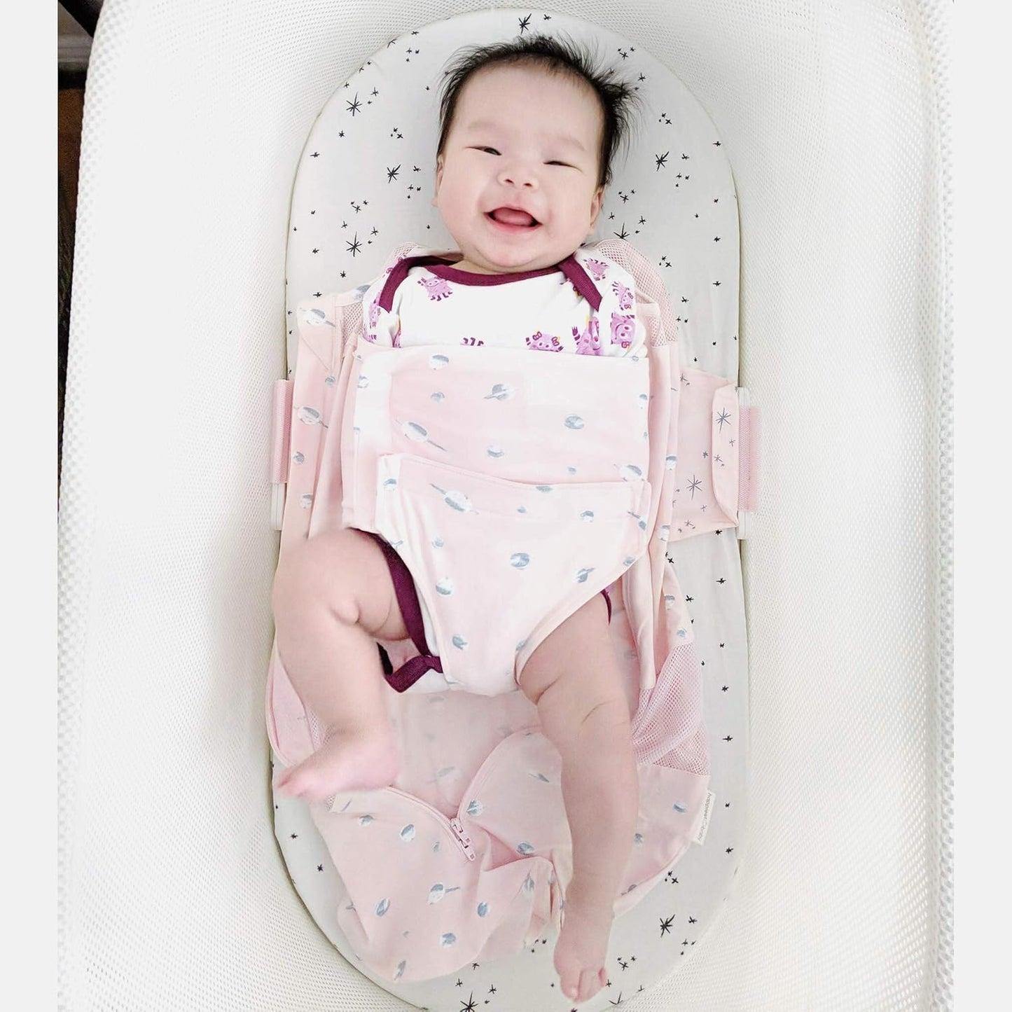 Happiest Baby SNOO Sleep Sack - 100% Organic Cotton Baby Swaddle Blanket - Doctor Designed Promotes Healthy Hip Development (Rose Planets, Small)