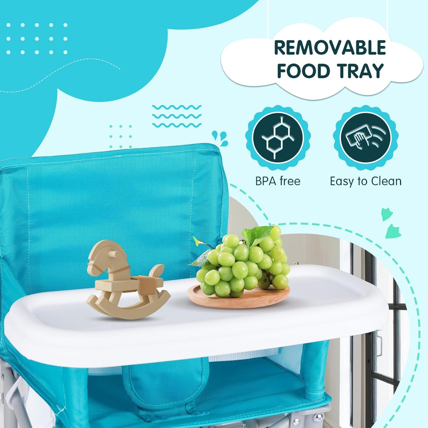 Portable Booster Seat, Toddler Baby Seat with Tray for Dining Table Compact Floor Chair for Camping Lawn Beach Babies Travel 6-36 Months