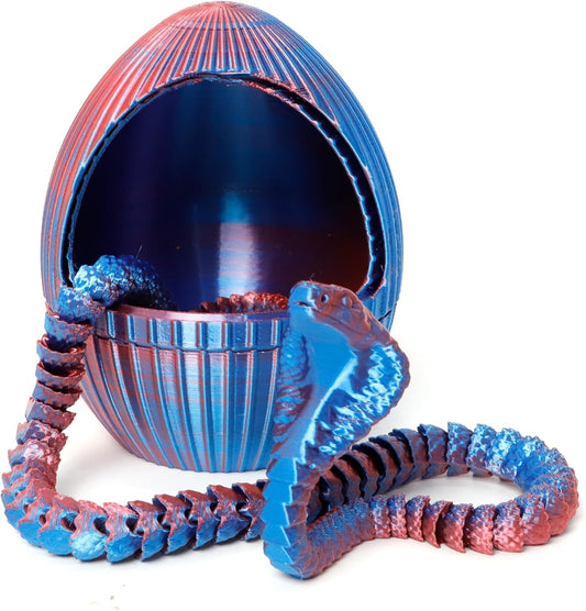 3D Printed Egg with Snake Inside - 24inch Flexible Snake, Cute Rotary Animal Egg, 3D Printed Gift, Figure Decoration, ADHD(Red Mix Blue)