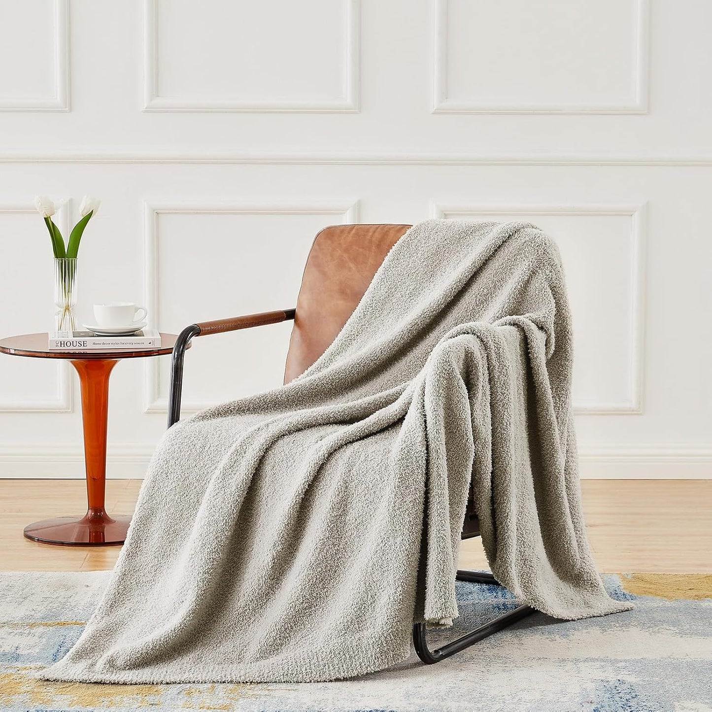 CYMULA Super Soft Knit Throw Blanket Twin Size Light Grey-Lightweight Plush Fuzzy Fluffy Warm Cozy Blankets and Throws for Sofa Bed All Season Use, 60x80 inches