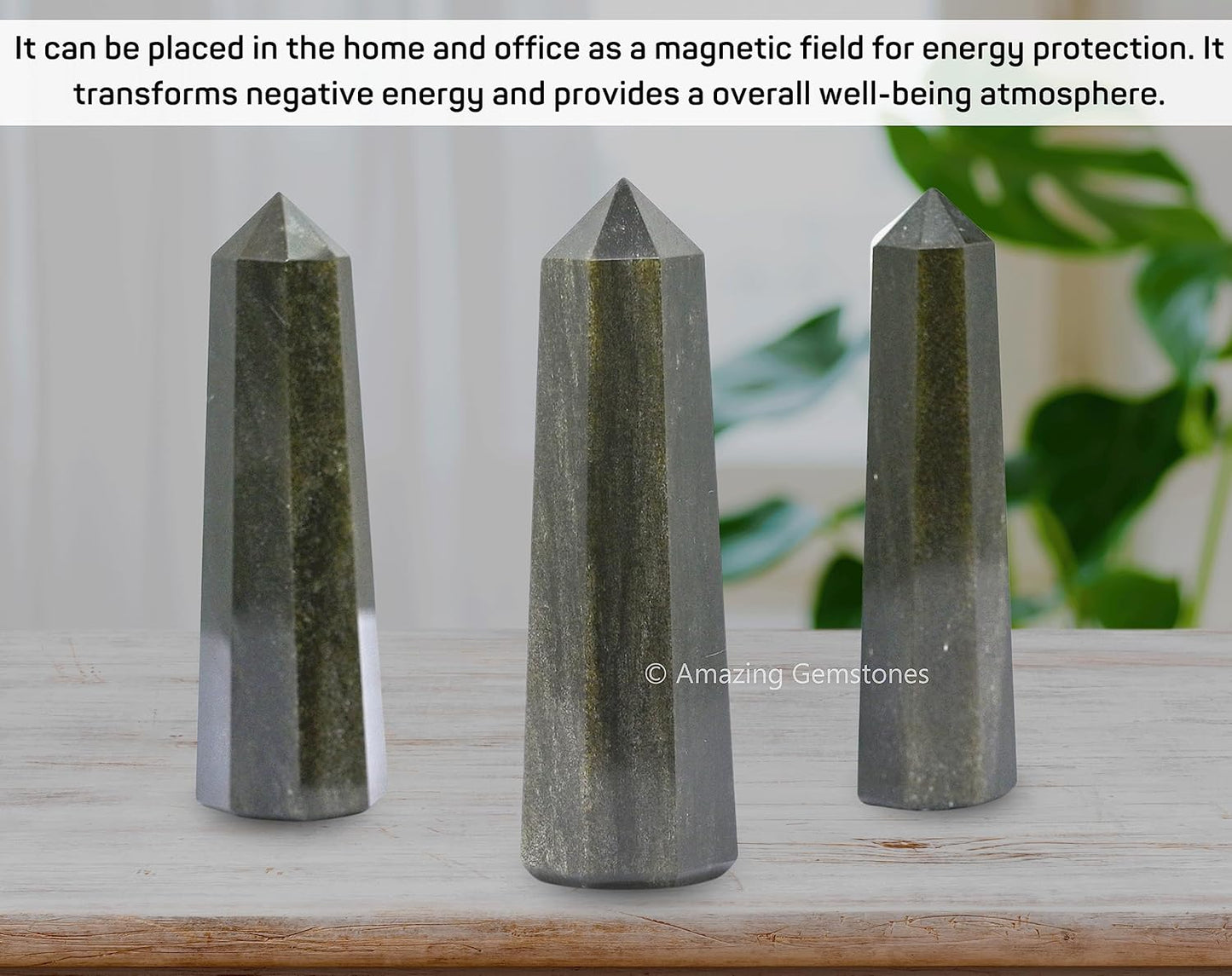 Amazing Gemstone Golden Sheen Obsidian Crystal Towers - Natural Healing Crystal Point Obelisk for Reiki Healing and Crystal Grid (2 Inch to 3 Inch)